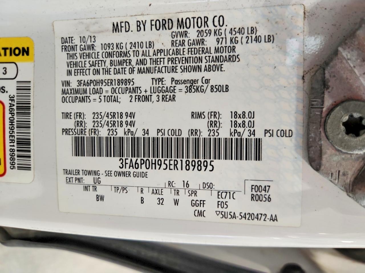 2014 Ford Fusion Se White vin: 3FA6P0H95ER189895