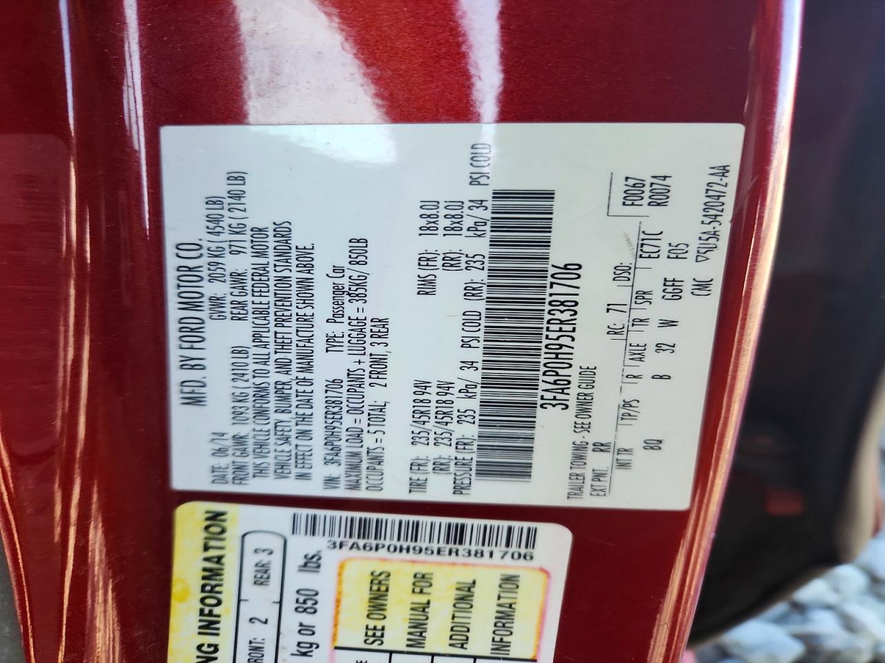 2014 Ford Fusion Se Red vin: 3FA6P0H95ER381706