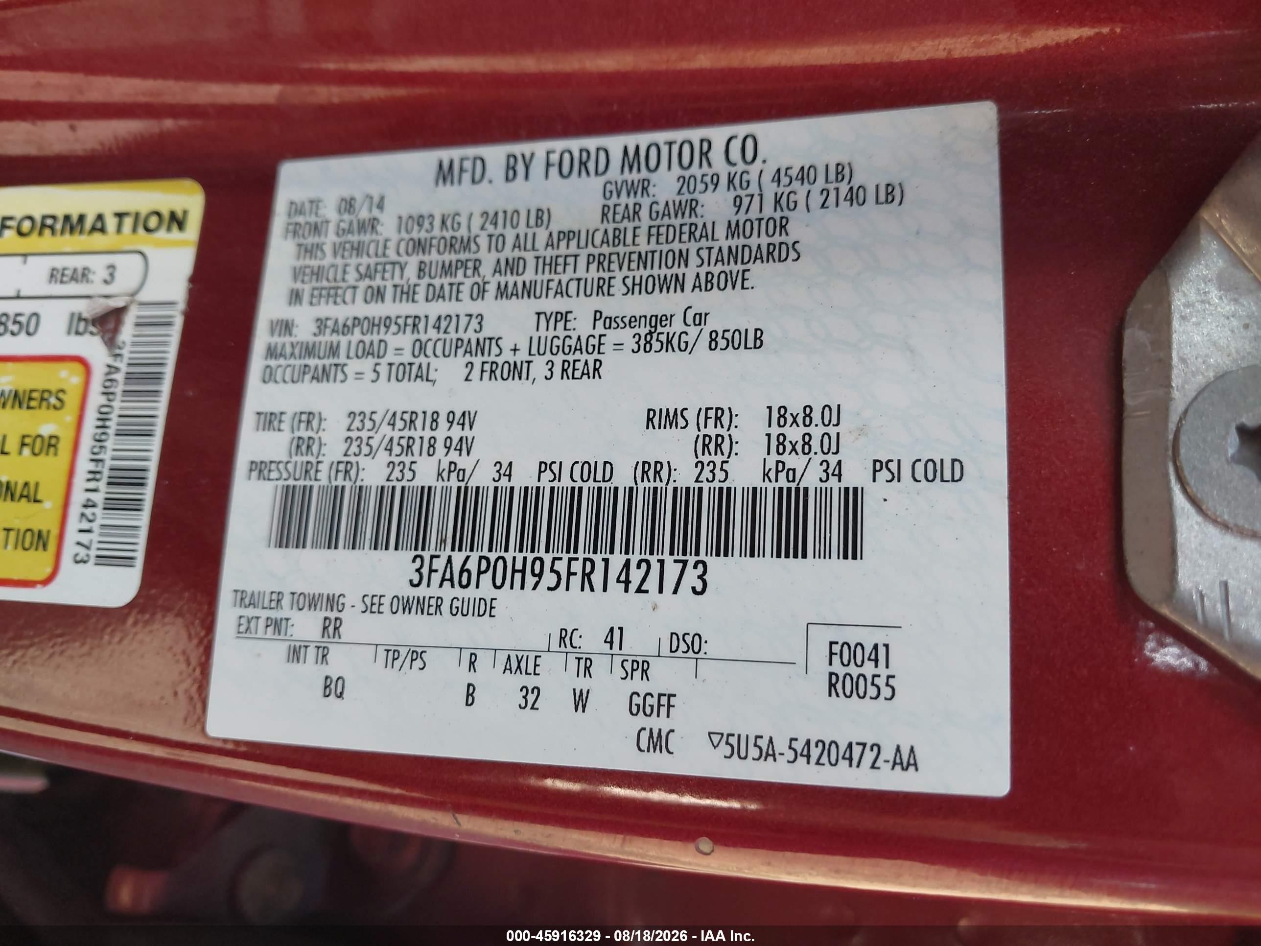 2015 Ford Fusion Se Red vin: 3FA6P0H95FR142173