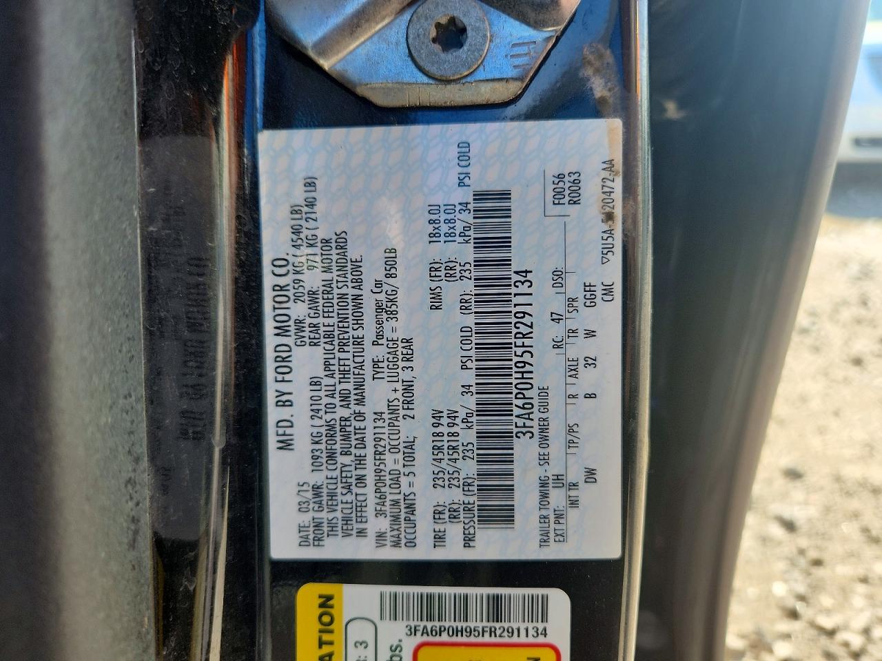 2015 Ford Fusion Se Black vin: 3FA6P0H95FR291134