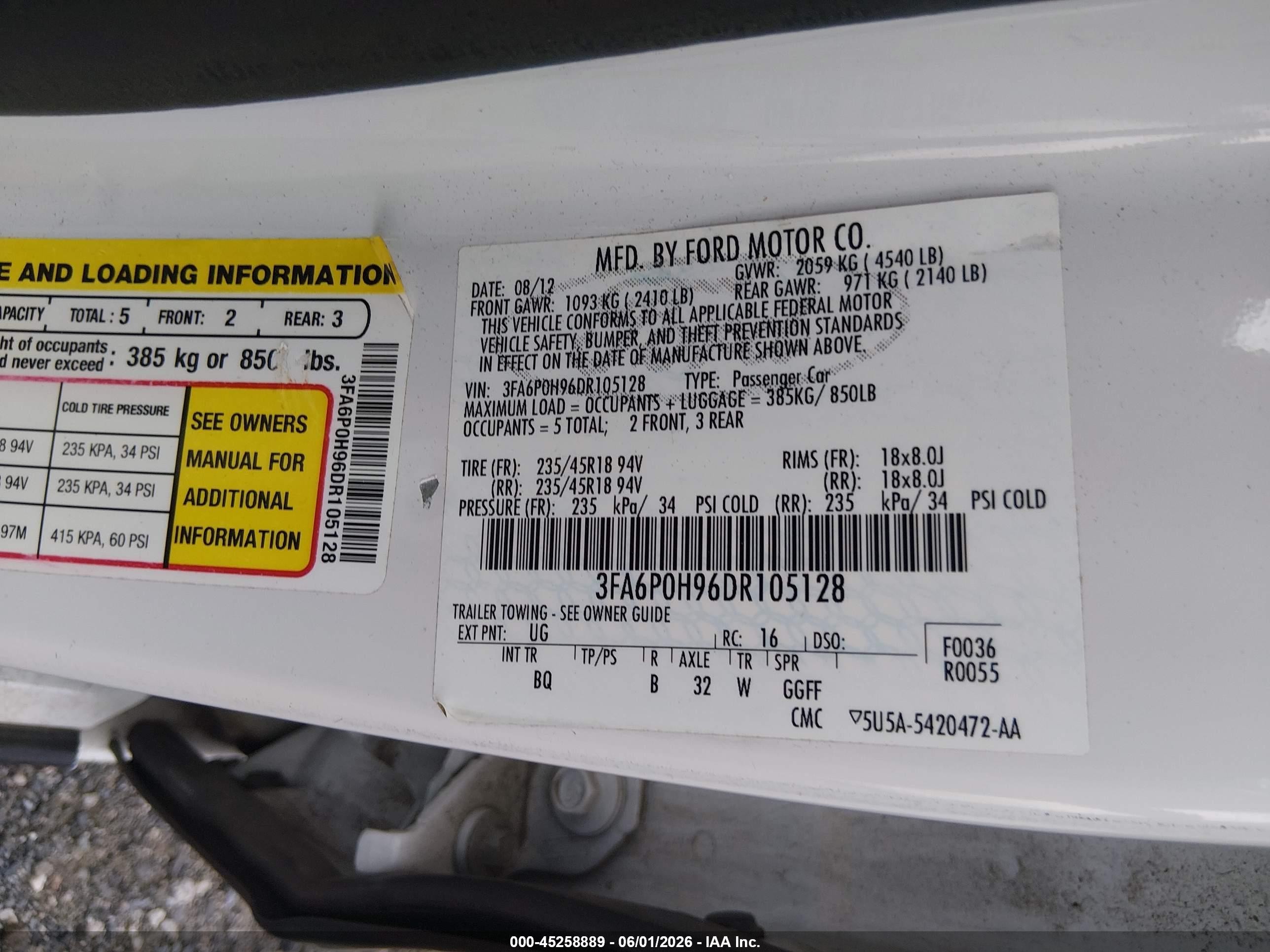2013 Ford Fusion Se White vin: 3FA6P0H96DR105128
