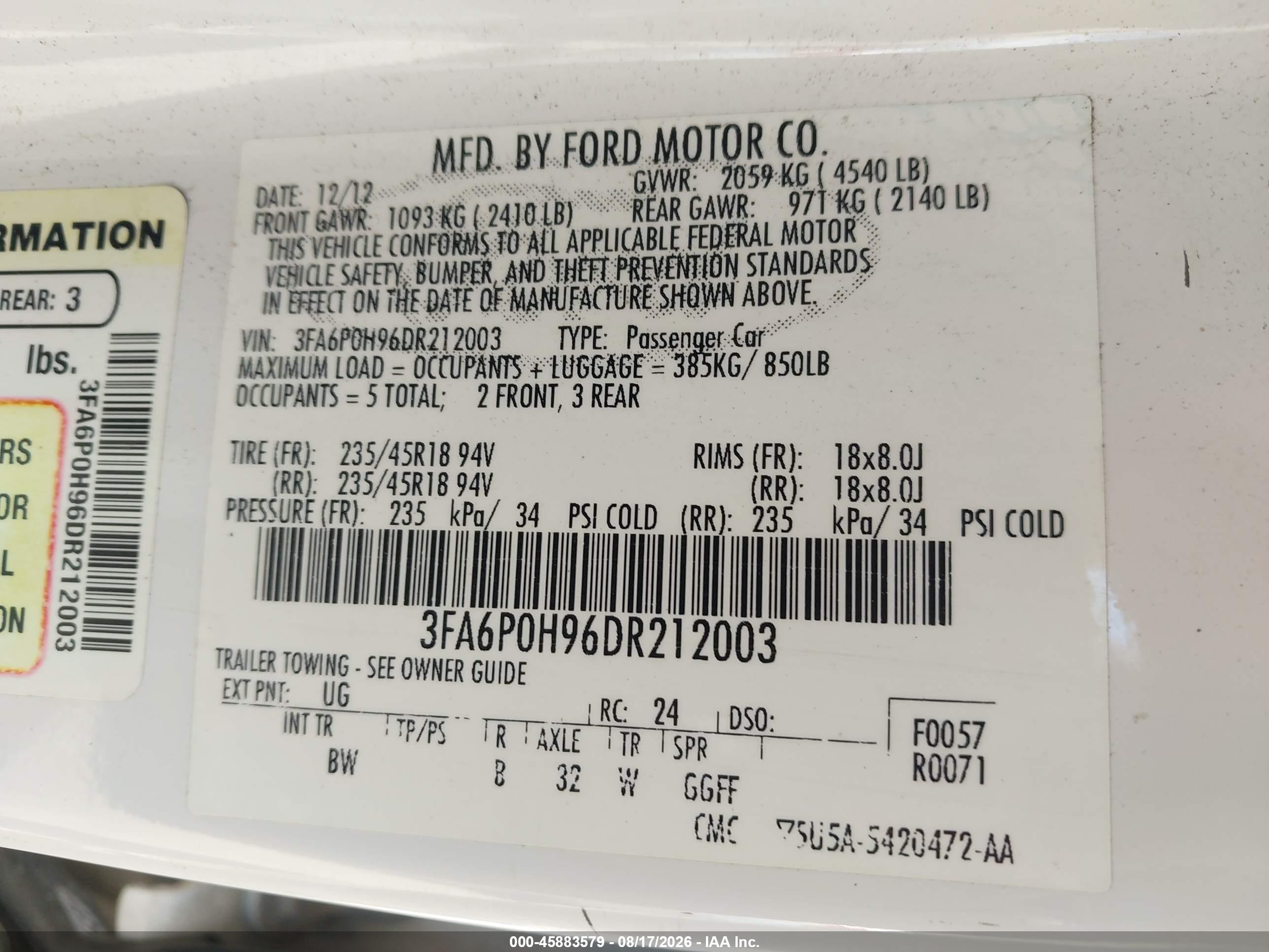 2013 Ford Fusion Se White vin: 3FA6P0H96DR212003