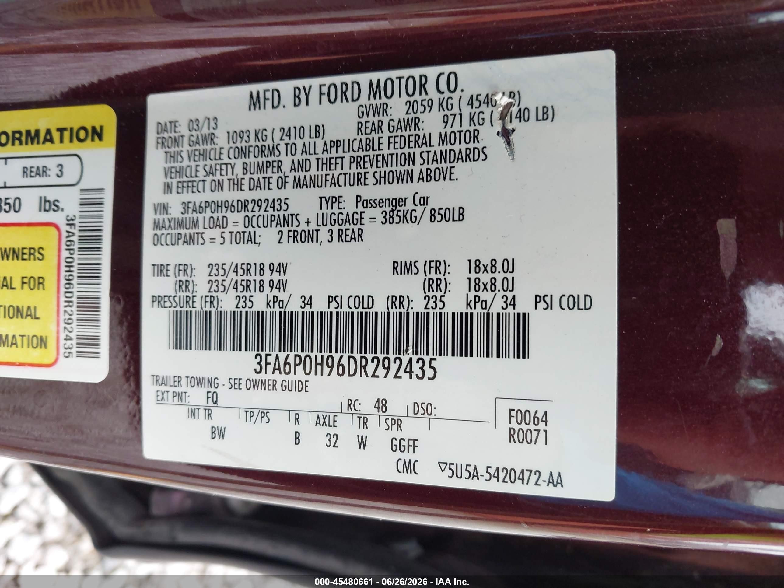 2013 Ford Fusion Se Maroon vin: 3FA6P0H96DR292435