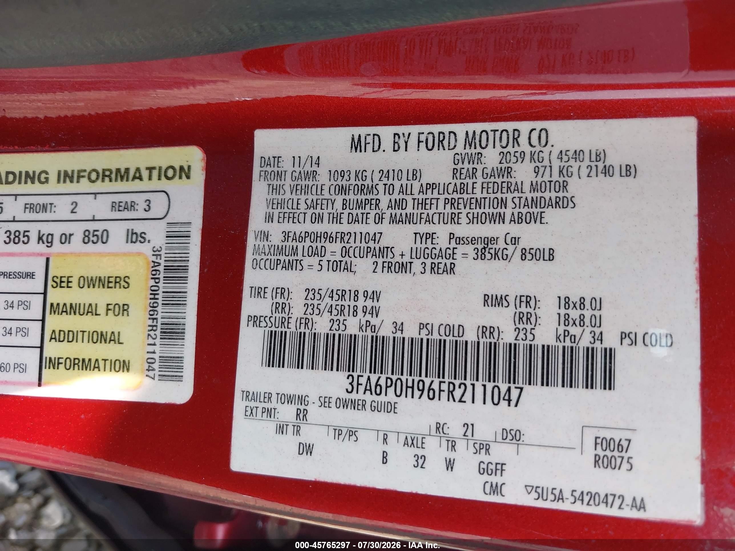 2015 Ford Fusion Se Maroon vin: 3FA6P0H96FR211047