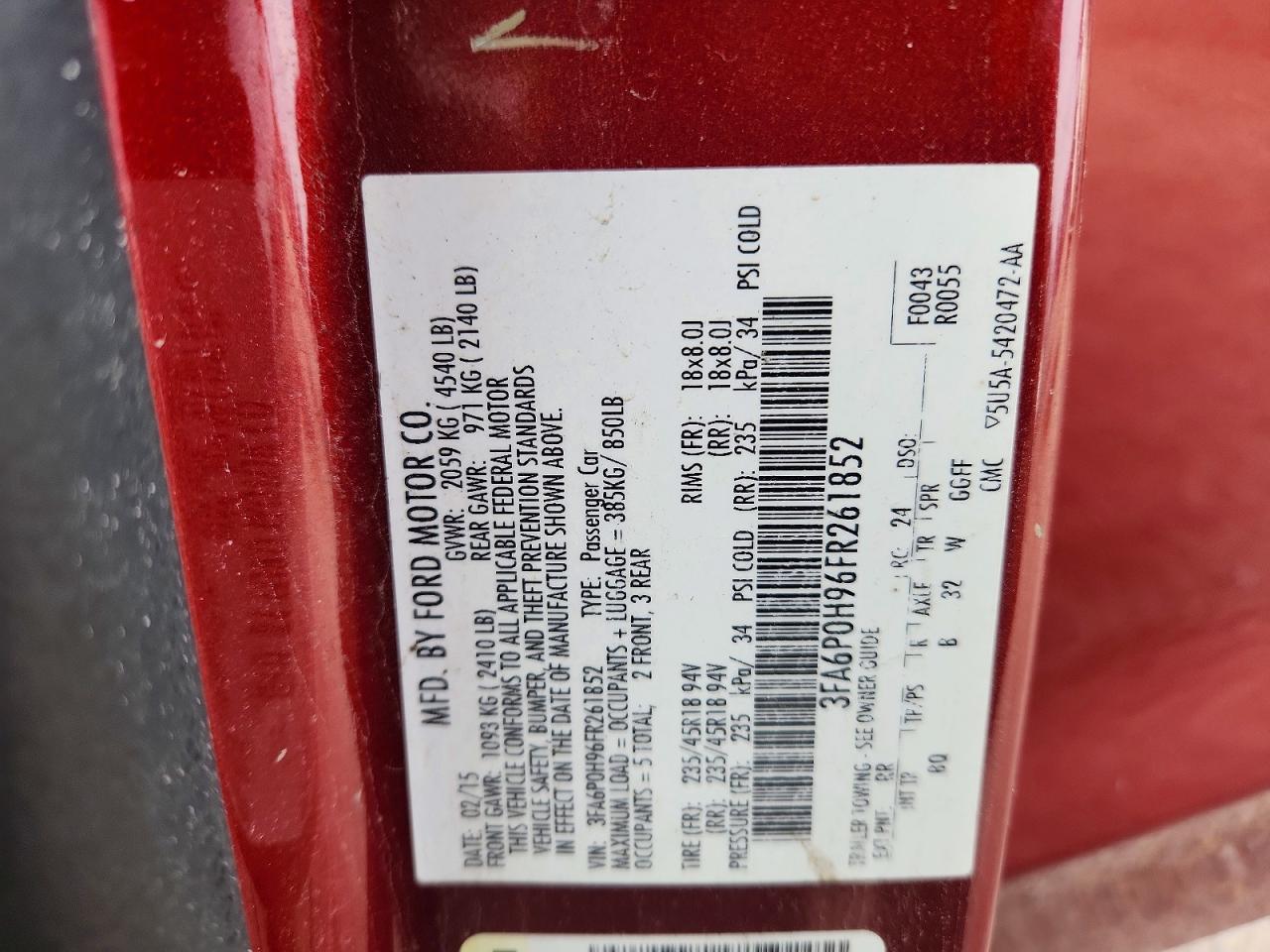 2015 Ford Fusion Se Maroon vin: 3FA6P0H96FR261852