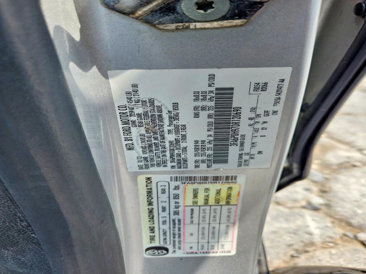 2013 Ford Fusion Silver vin: 3FA6P0H97DR120690
