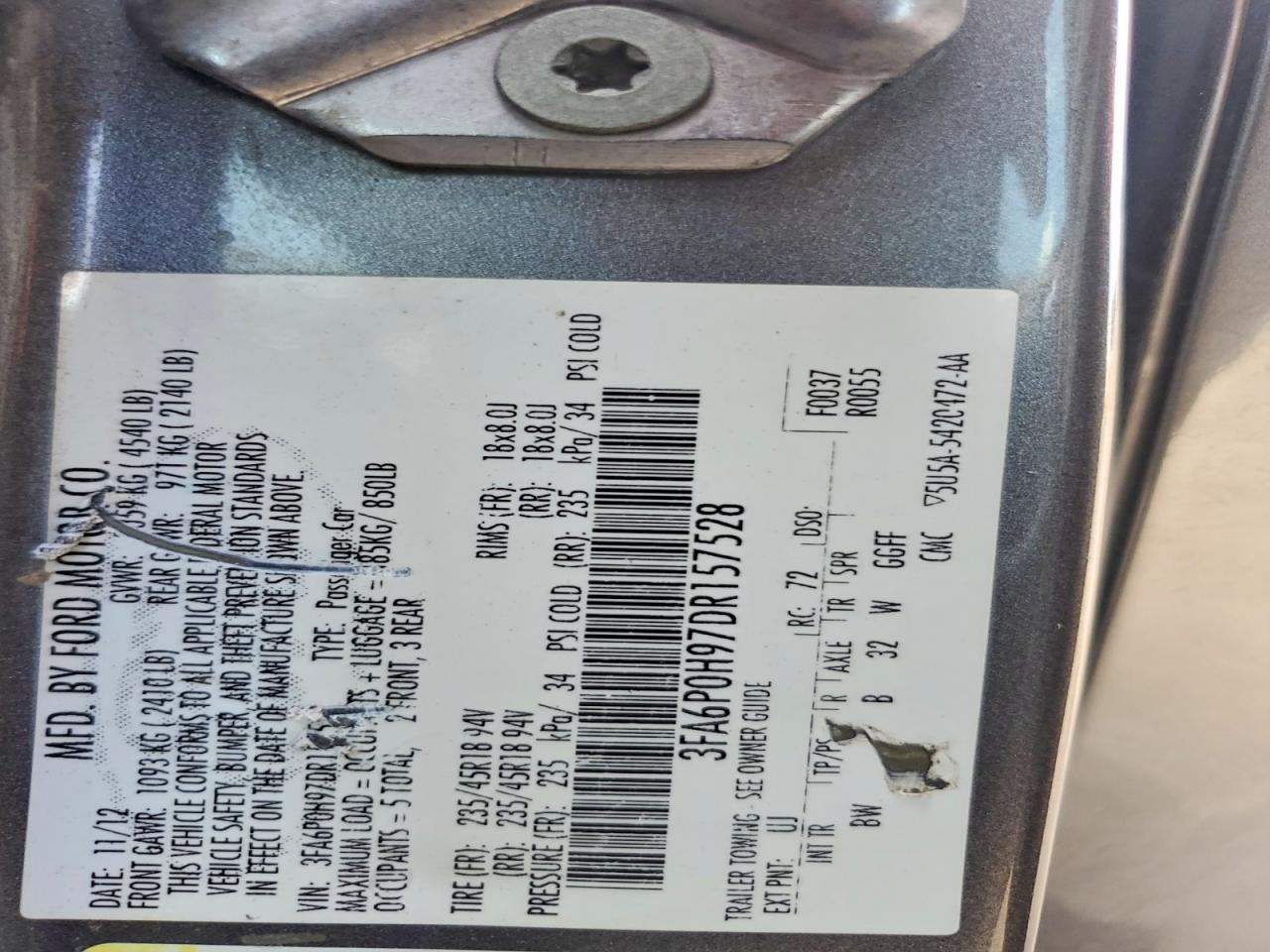 2013 Ford Fusion Se Серый vin: 3FA6P0H97DR157528