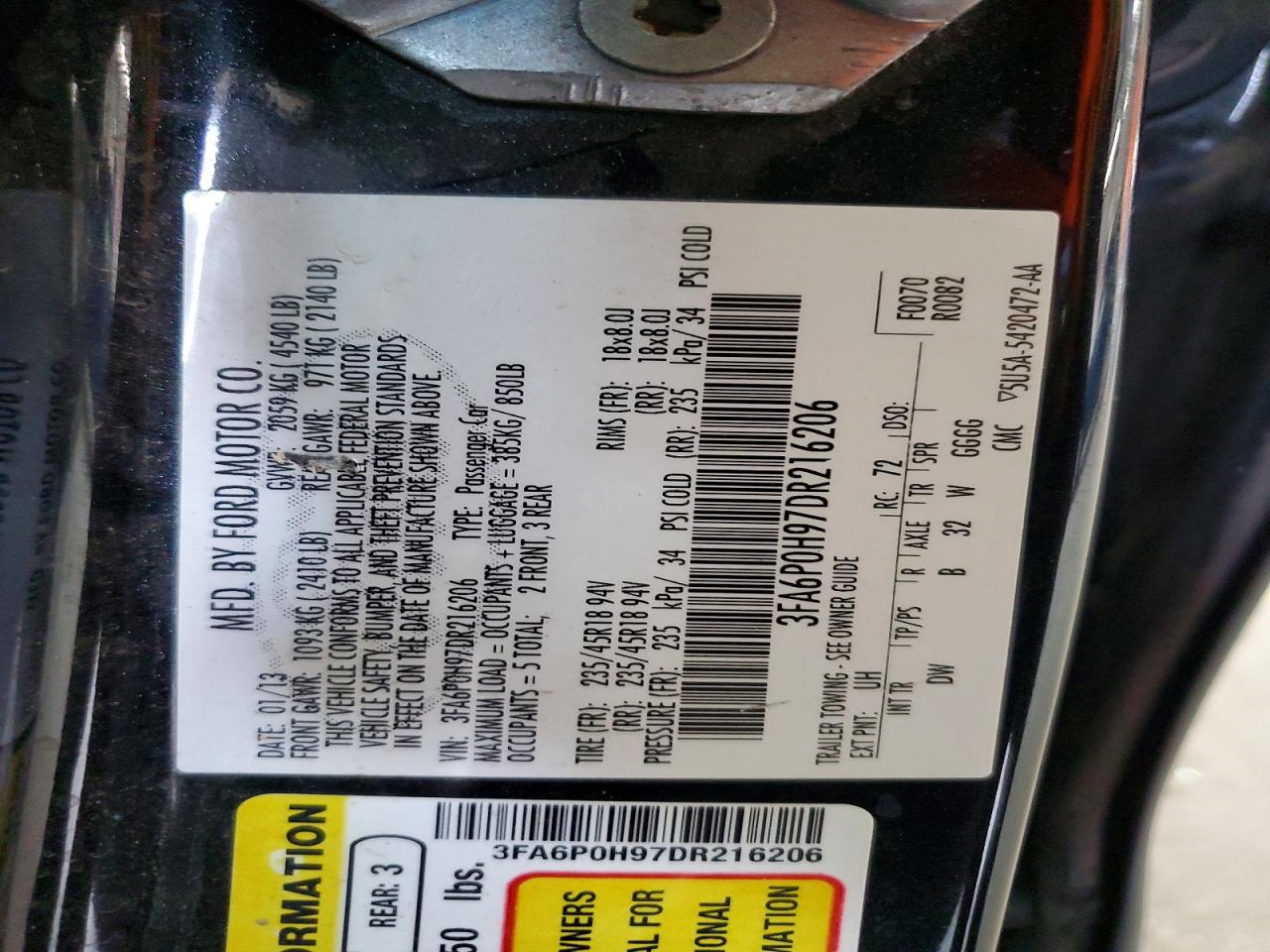 2013 Ford Fusion Se Charcoal vin: 3FA6P0H97DR216206