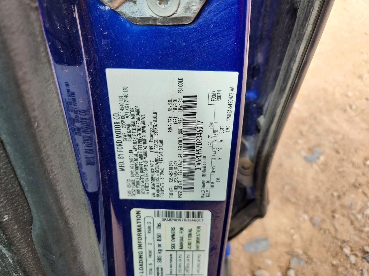 2013 Ford Fusion Se Blue vin: 3FA6P0H97DR346017