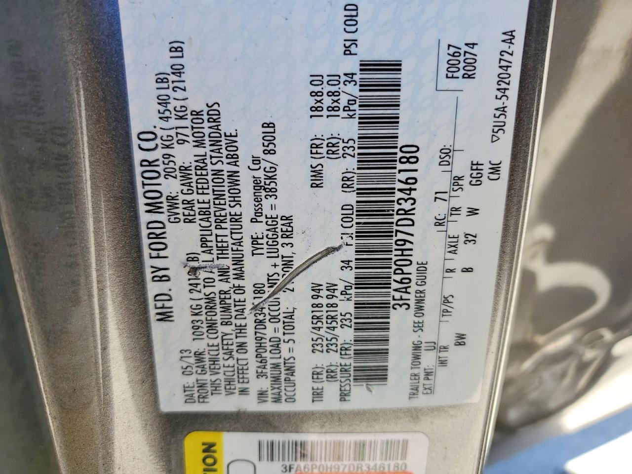 2013 Ford Fusion Se Gray vin: 3FA6P0H97DR346180