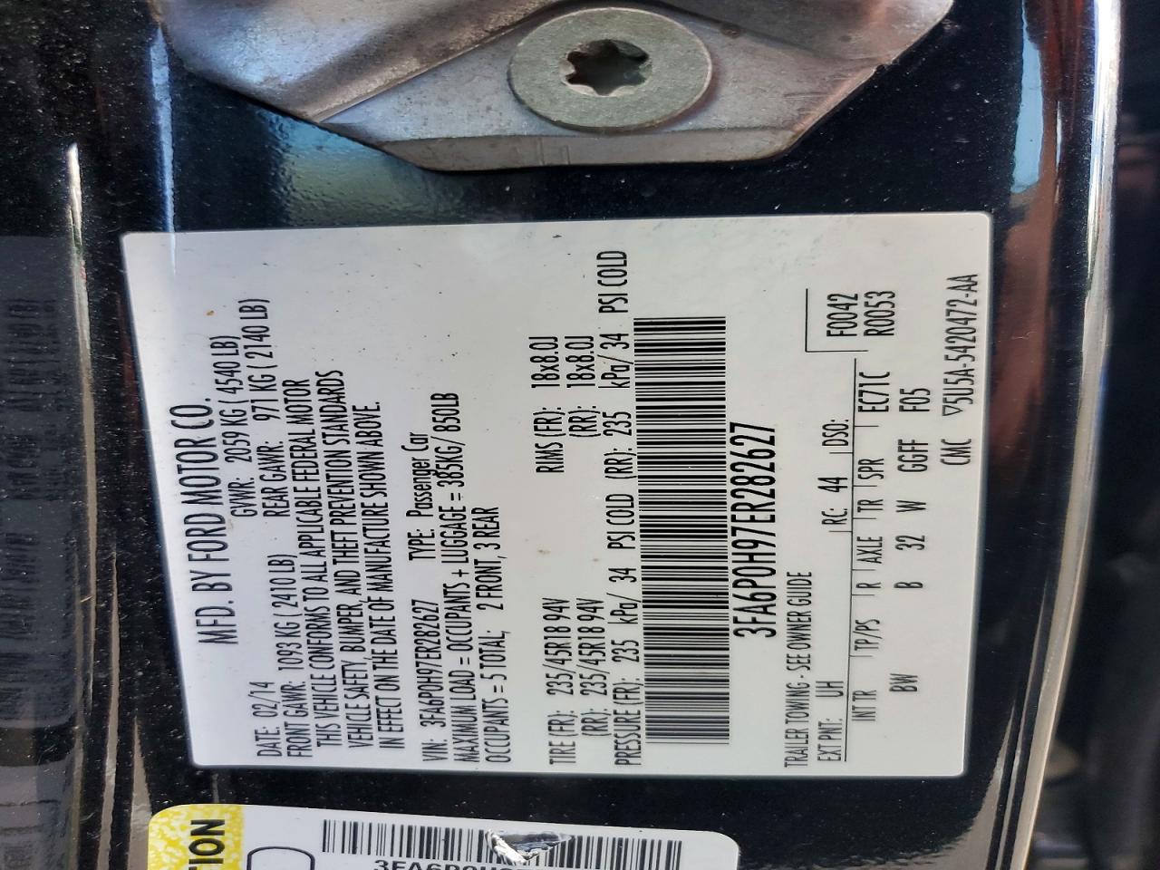 2014 Ford Fusion Se Black vin: 3FA6P0H97ER282627