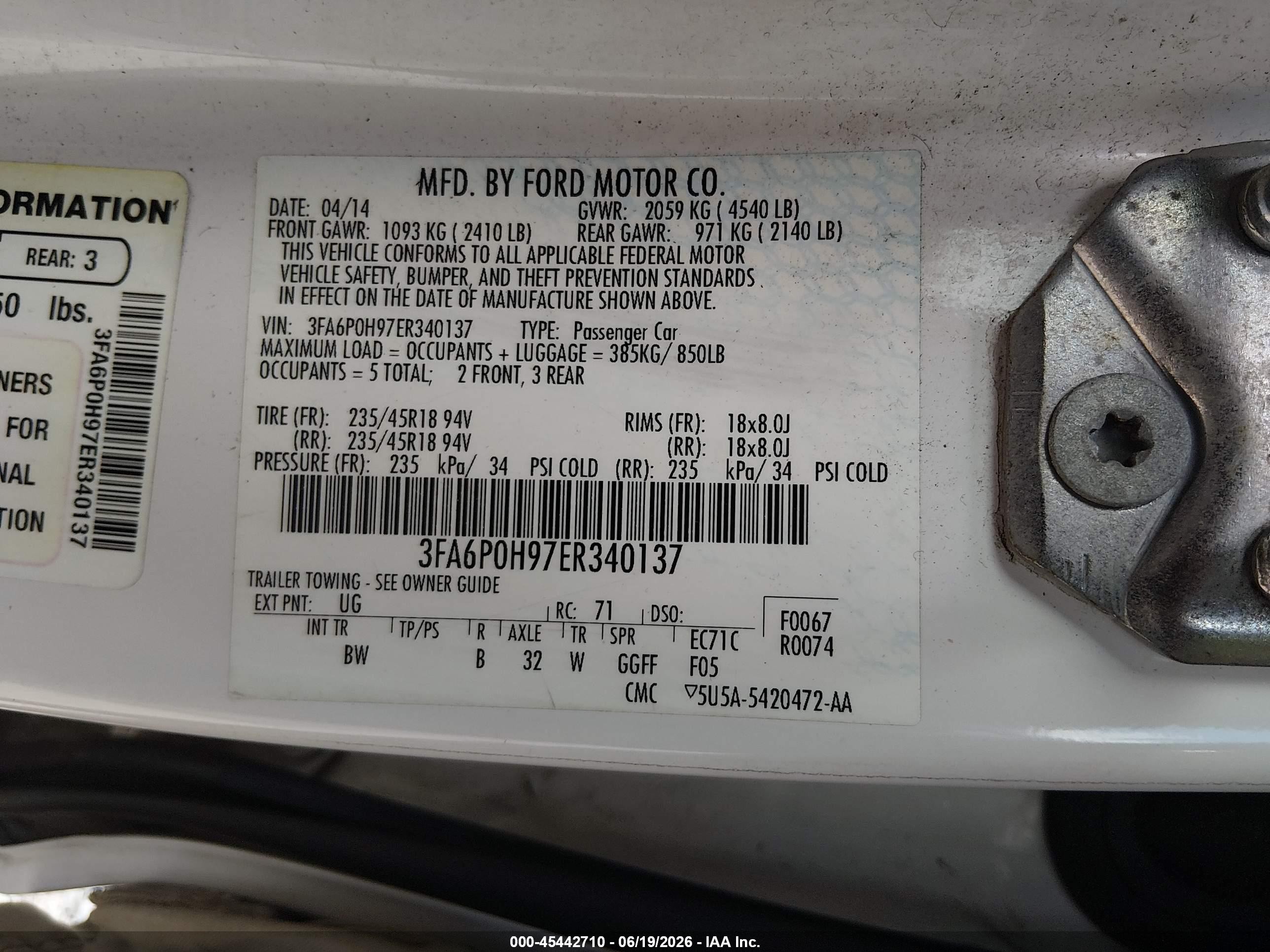 2014 Ford Fusion Se White vin: 3FA6P0H97ER340137