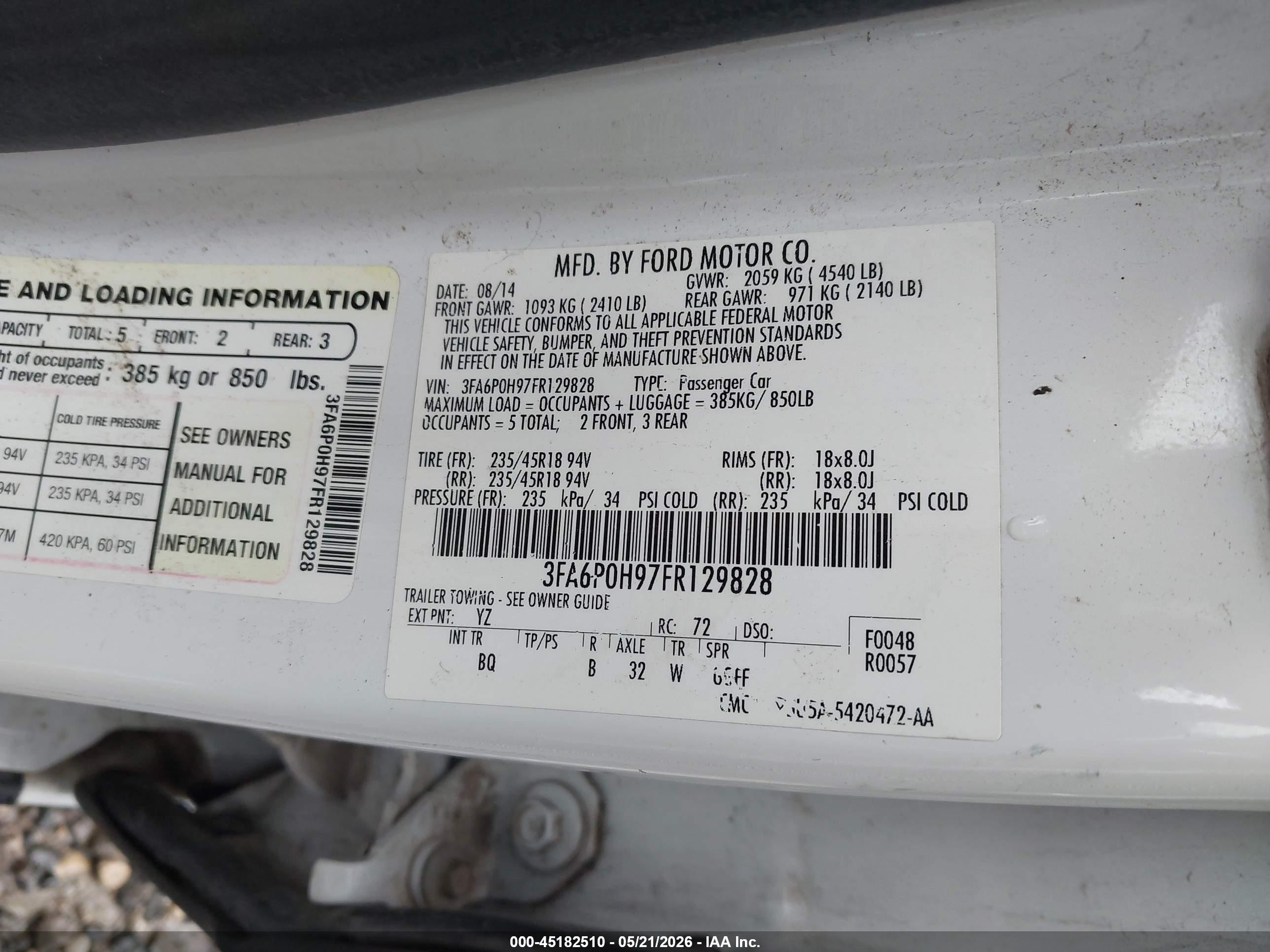 2015 Ford Fusion Se White vin: 3FA6P0H97FR129828