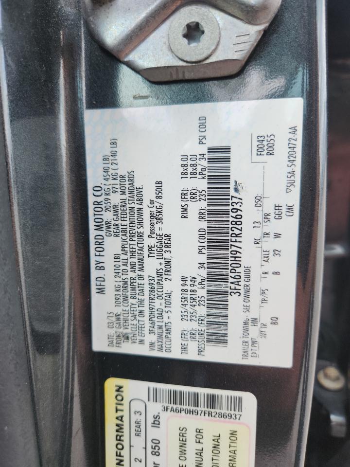 2015 Ford Fusion Se Black vin: 3FA6P0H97FR286937