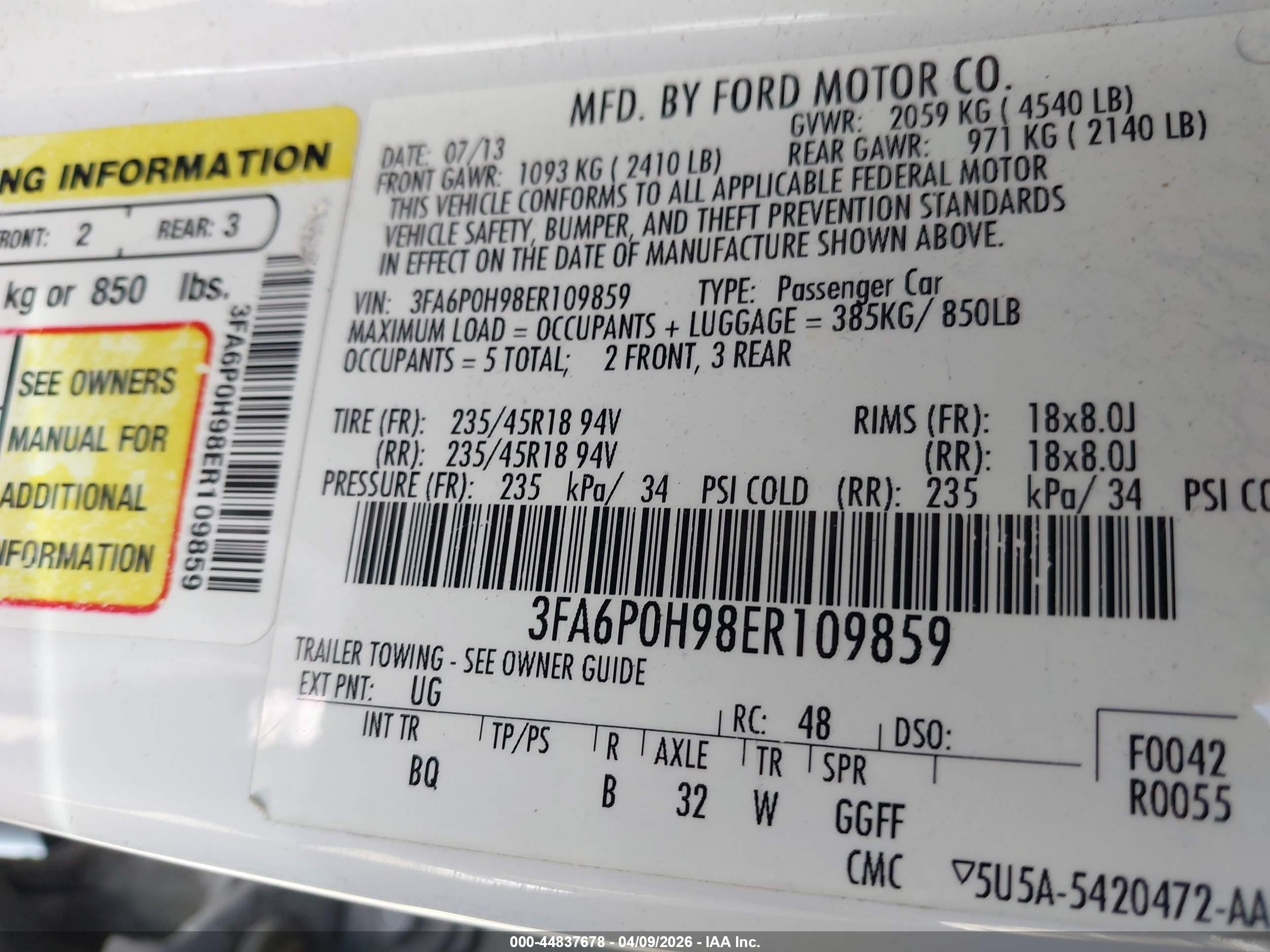 2014 Ford Fusion Se White vin: 3FA6P0H98ER109859