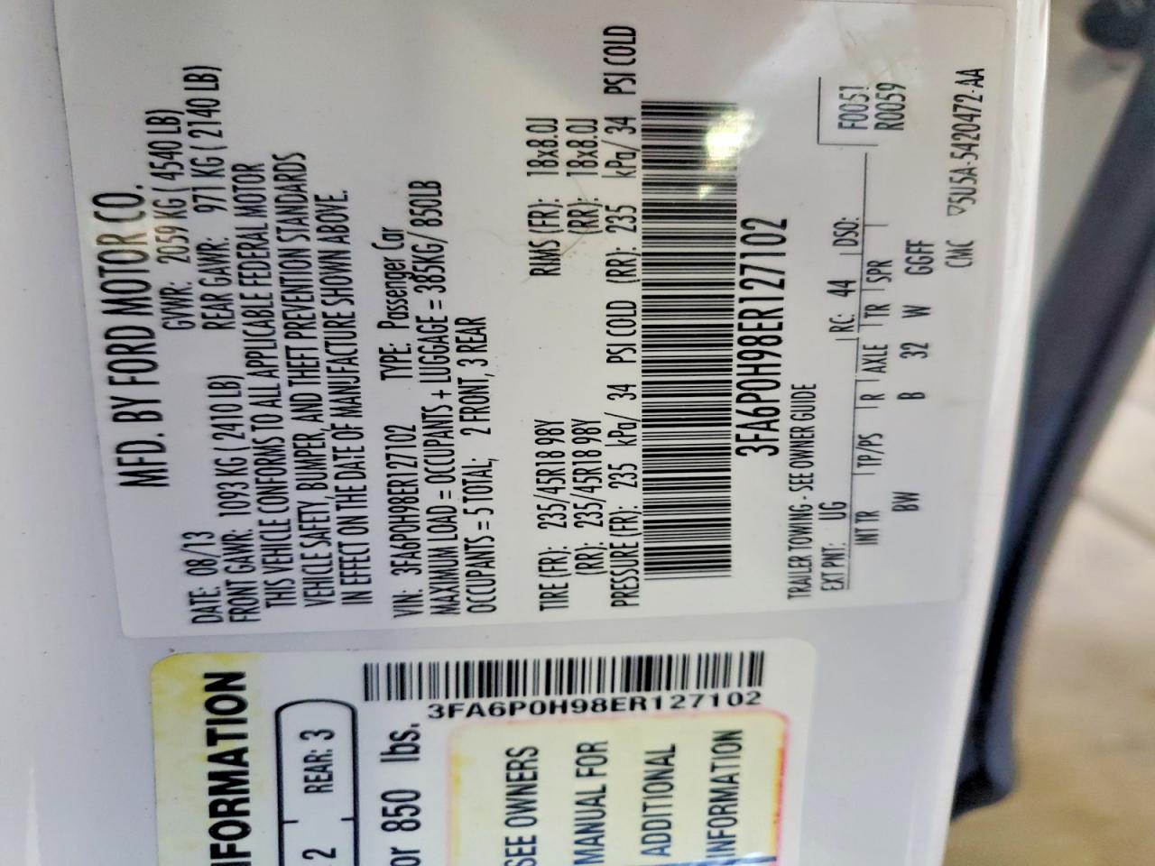 2014 Ford Fusion Se Белый vin: 3FA6P0H98ER127102