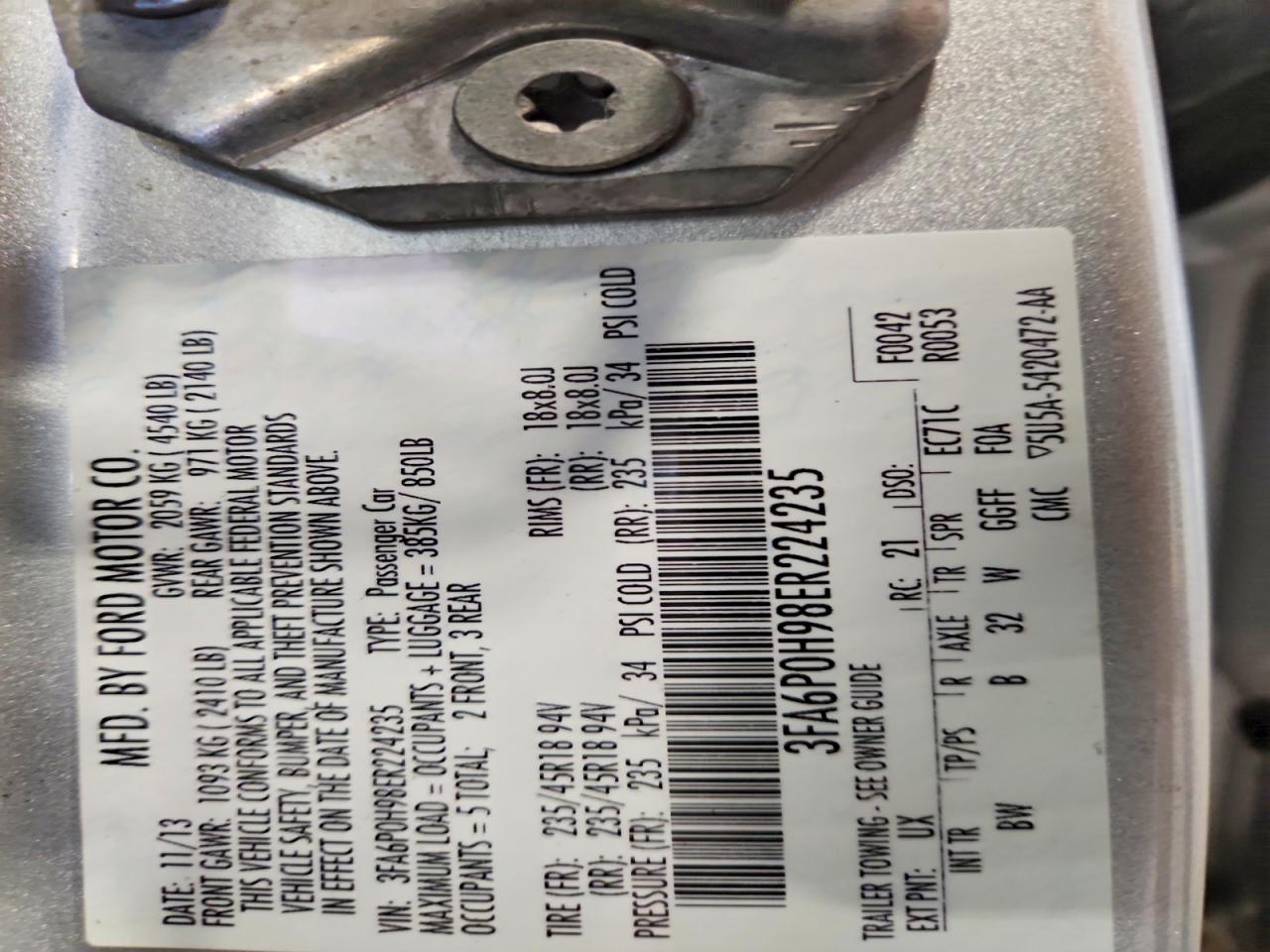 2014 Ford Fusion Se Silver vin: 3FA6P0H98ER224235