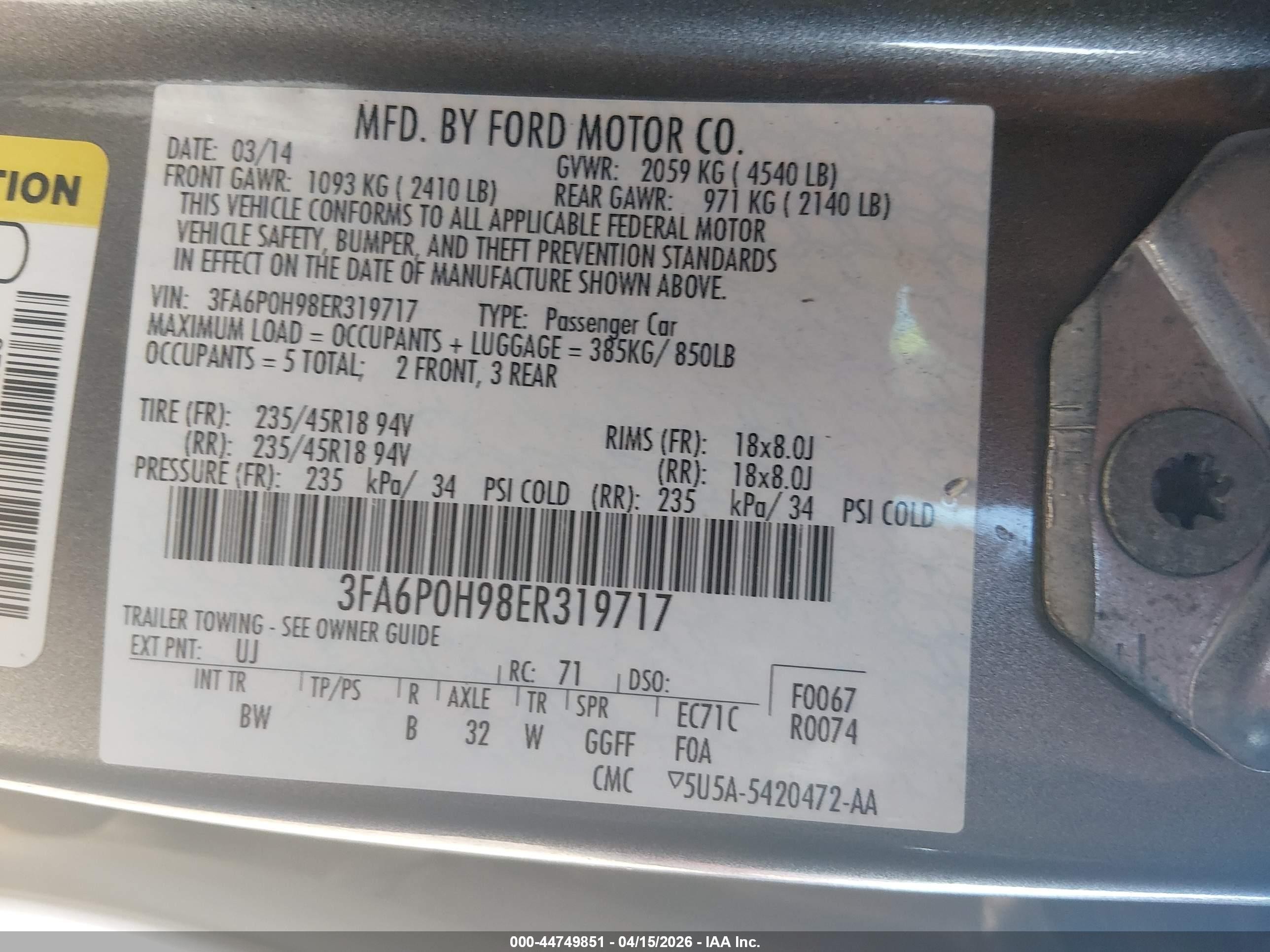 2014 Ford Fusion Se Gray vin: 3FA6P0H98ER319717
