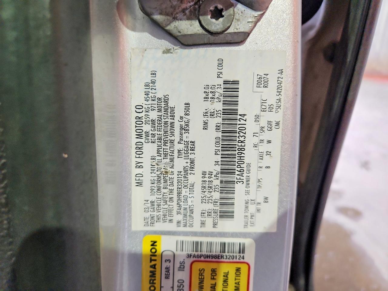 2014 Ford Fusion Se Silver vin: 3FA6P0H98ER320124