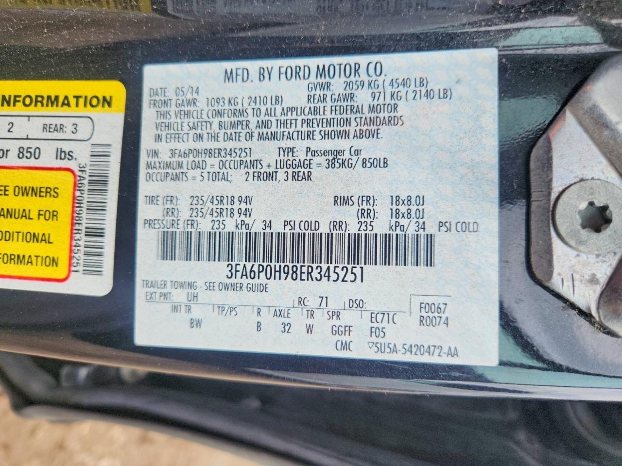 2014 Ford Fusion Se Black vin: 3FA6P0H98ER345251