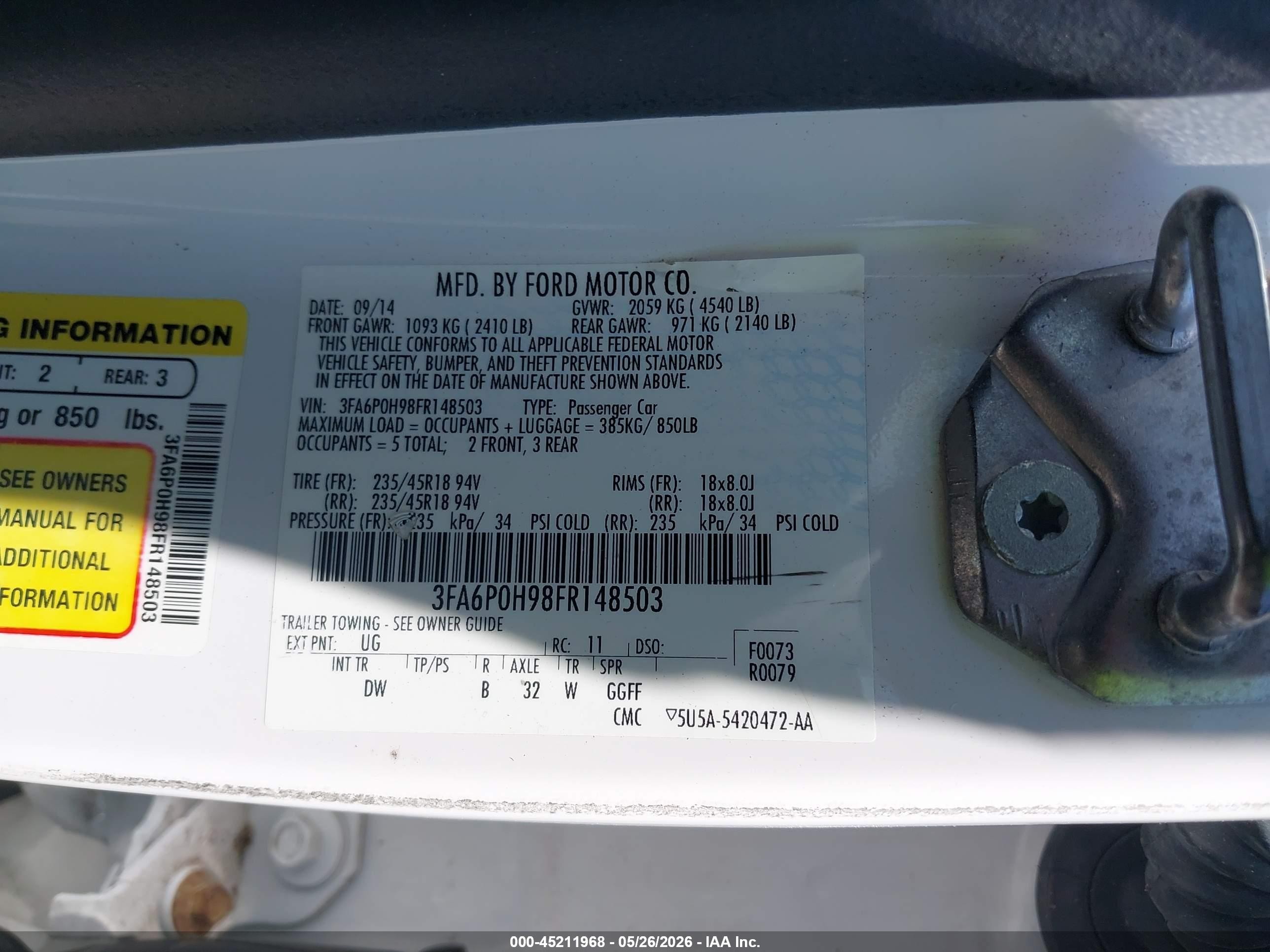 2015 Ford Fusion Se White vin: 3FA6P0H98FR148503