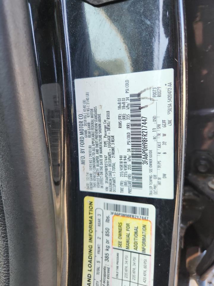 2015 Ford Fusion Se Black vin: 3FA6P0H98FR217447