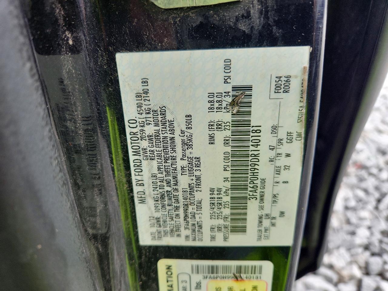 2013 Ford Fusion Se Black vin: 3FA6P0H99DR140181