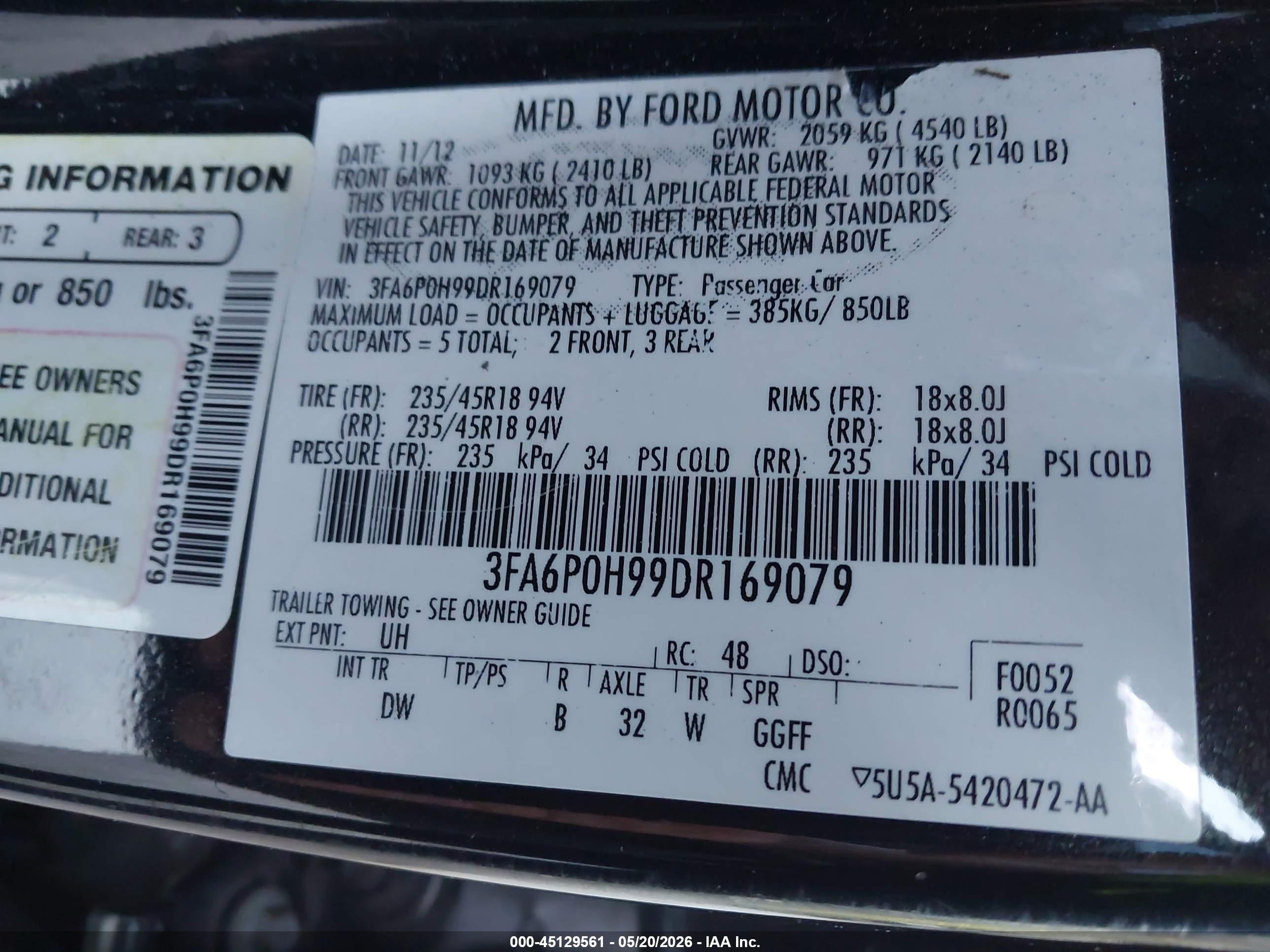 2013 Ford Fusion Se Black vin: 3FA6P0H99DR169079