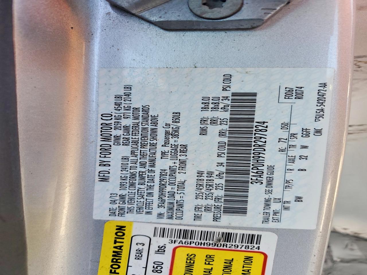 2013 Ford Fusion Se Silver vin: 3FA6P0H99DR297824