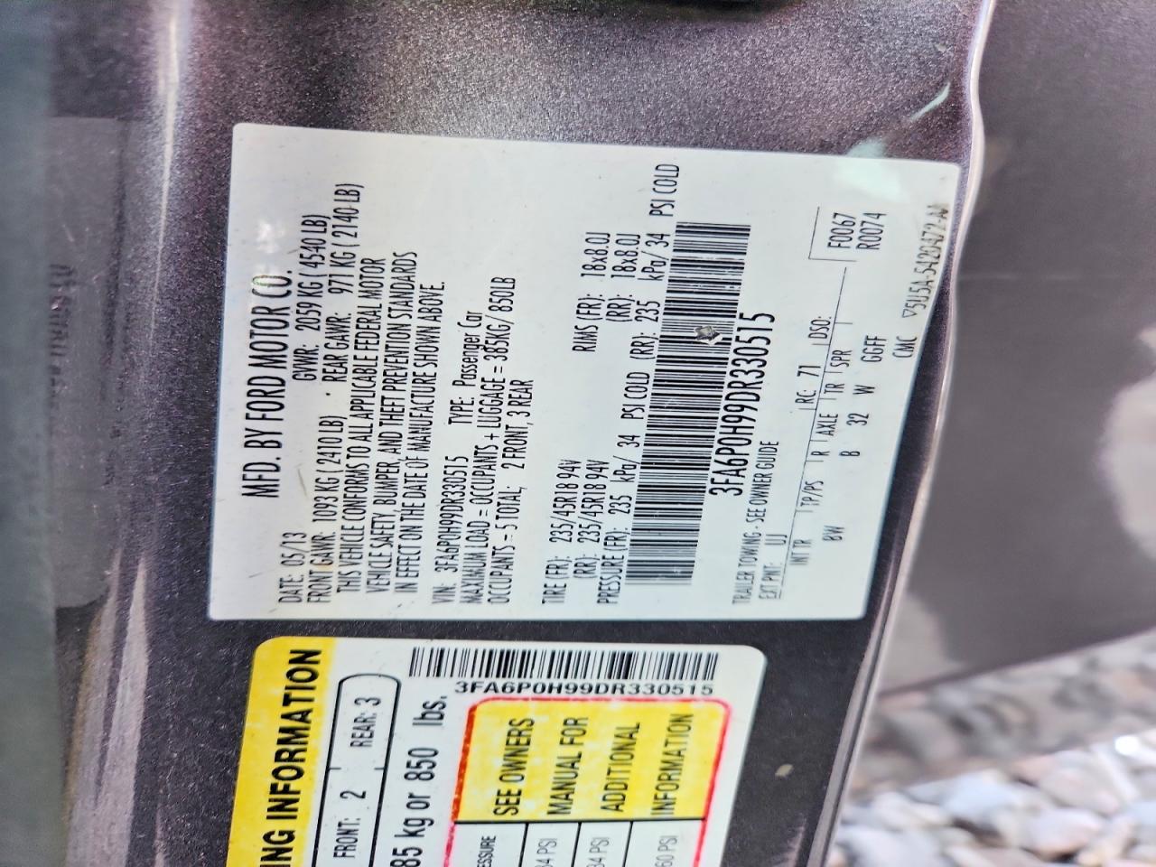 2013 Ford Fusion Se Серый vin: 3FA6P0H99DR330515