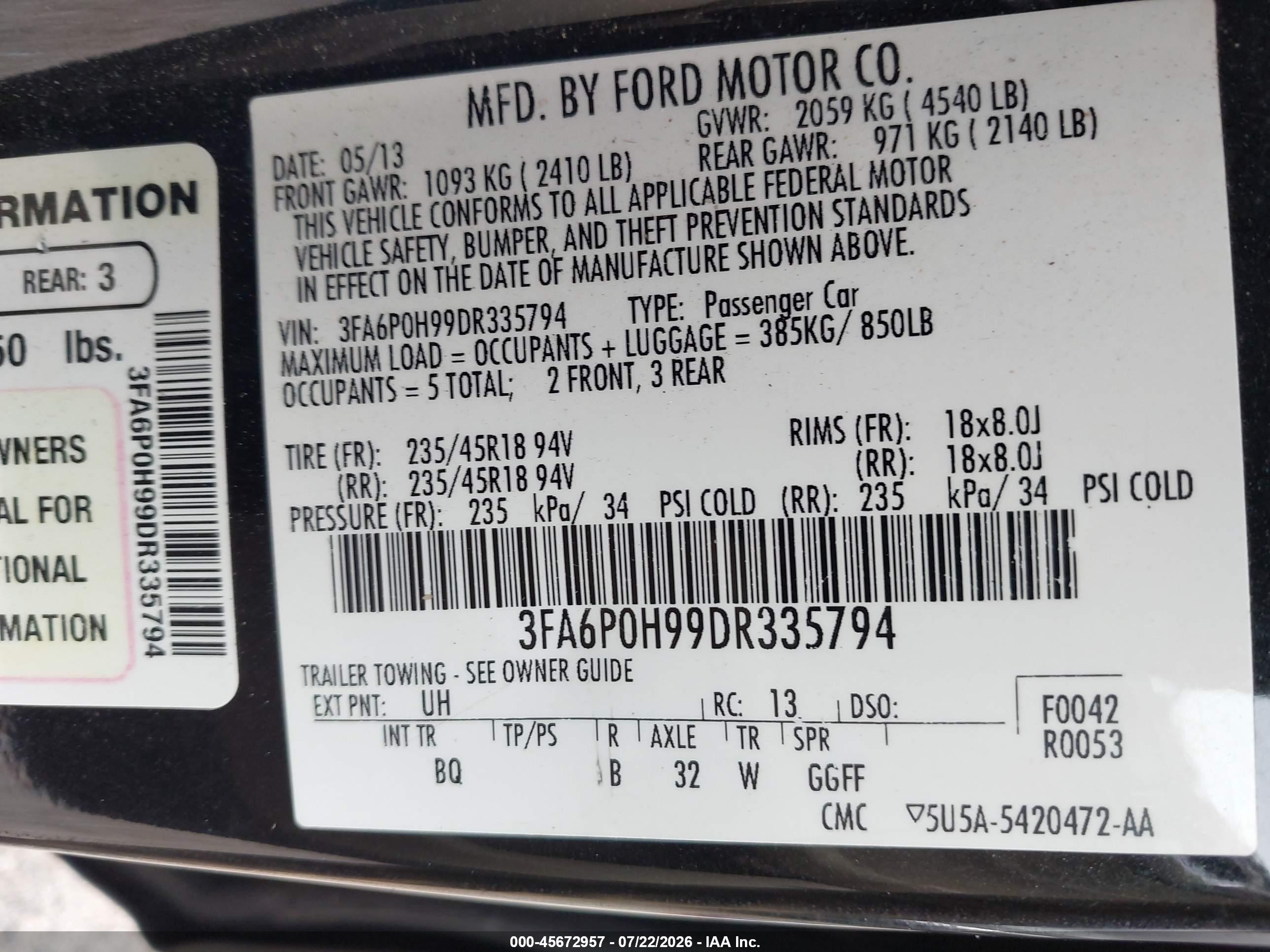 2013 Ford Fusion Se Black vin: 3FA6P0H99DR335794