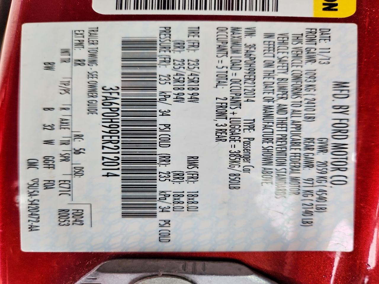 2014 Ford Fusion Se Red vin: 3FA6P0H99ER212014