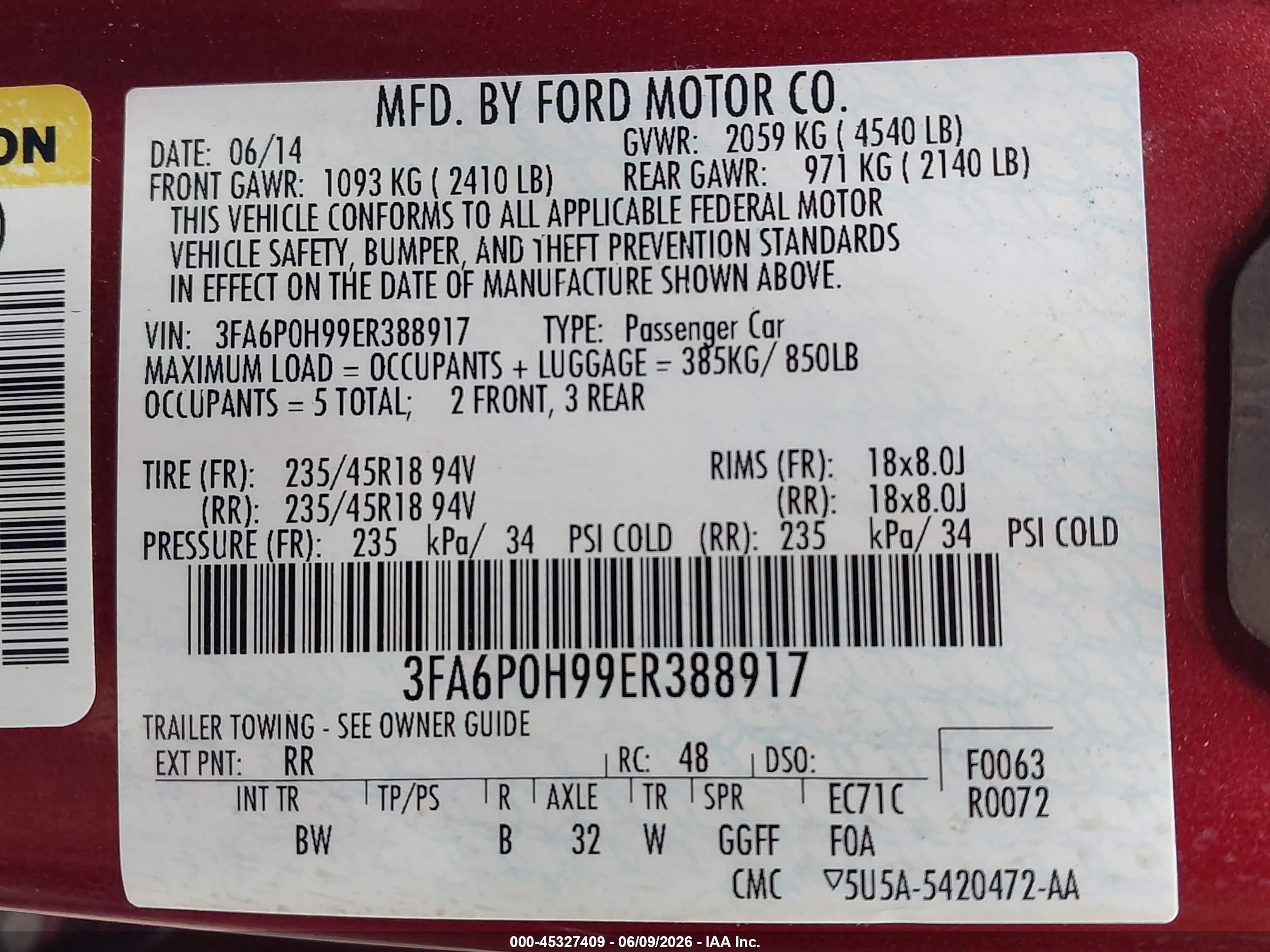 2014 Ford Fusion Se Burgundy vin: 3FA6P0H99ER388917
