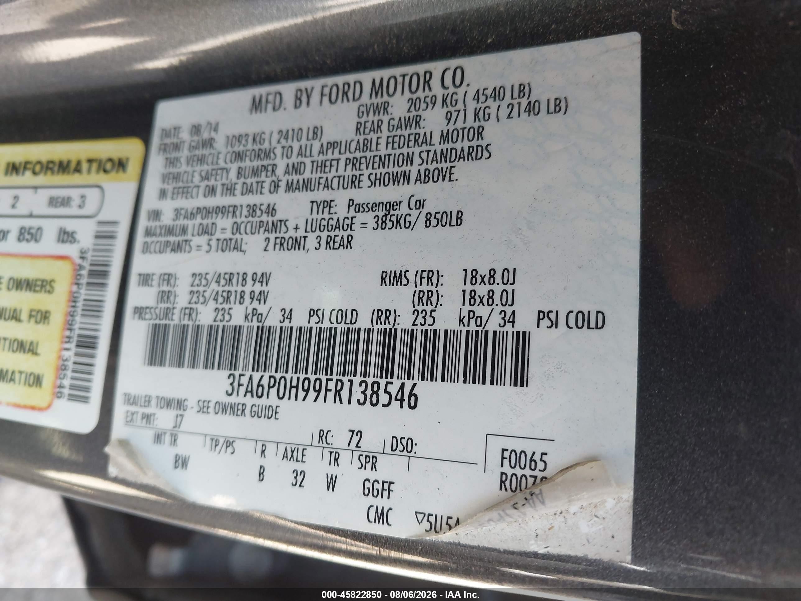 2015 Ford Fusion Se Gray vin: 3FA6P0H99FR138546