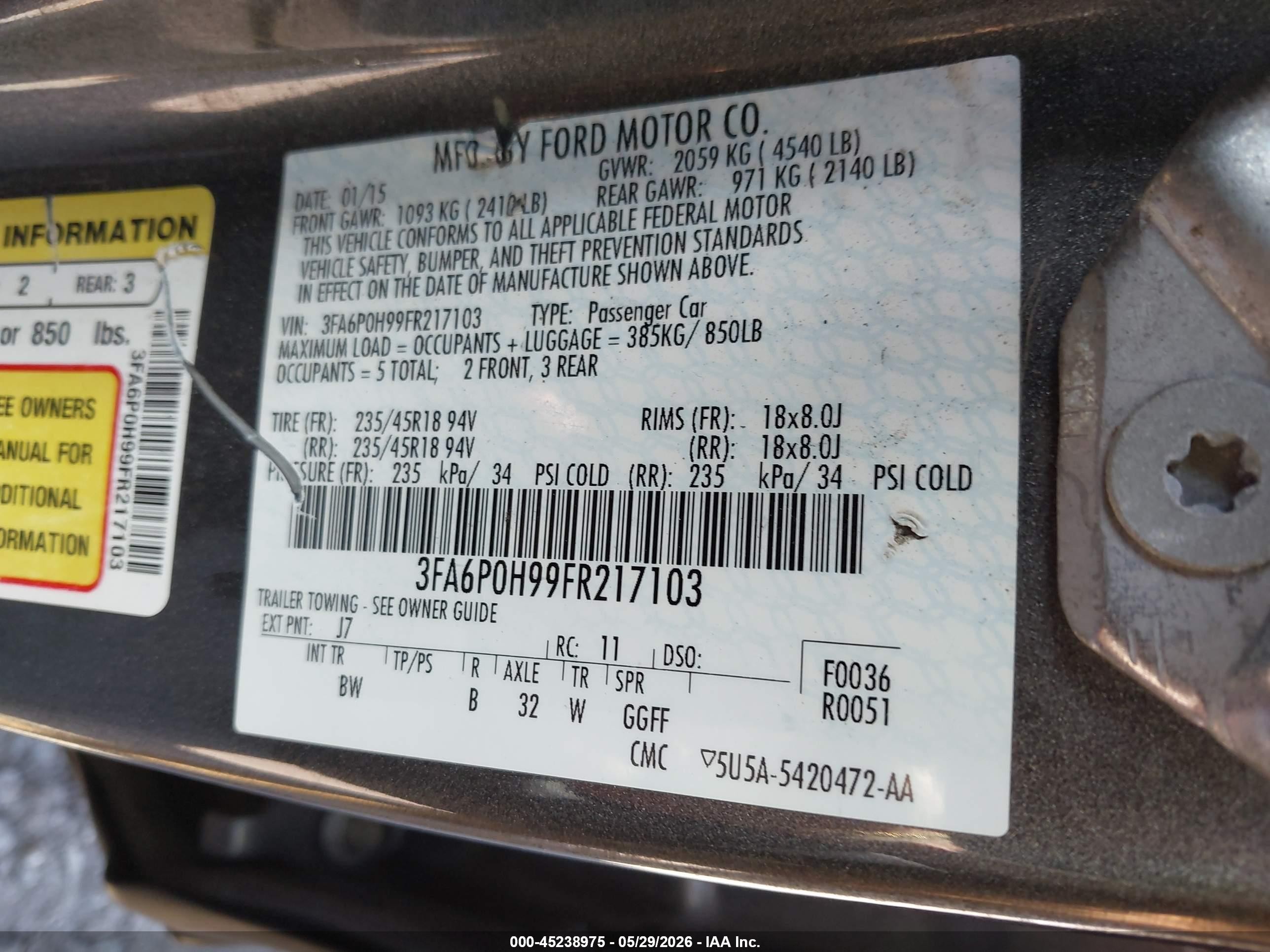 2015 Ford Fusion Se Gray vin: 3FA6P0H99FR217103