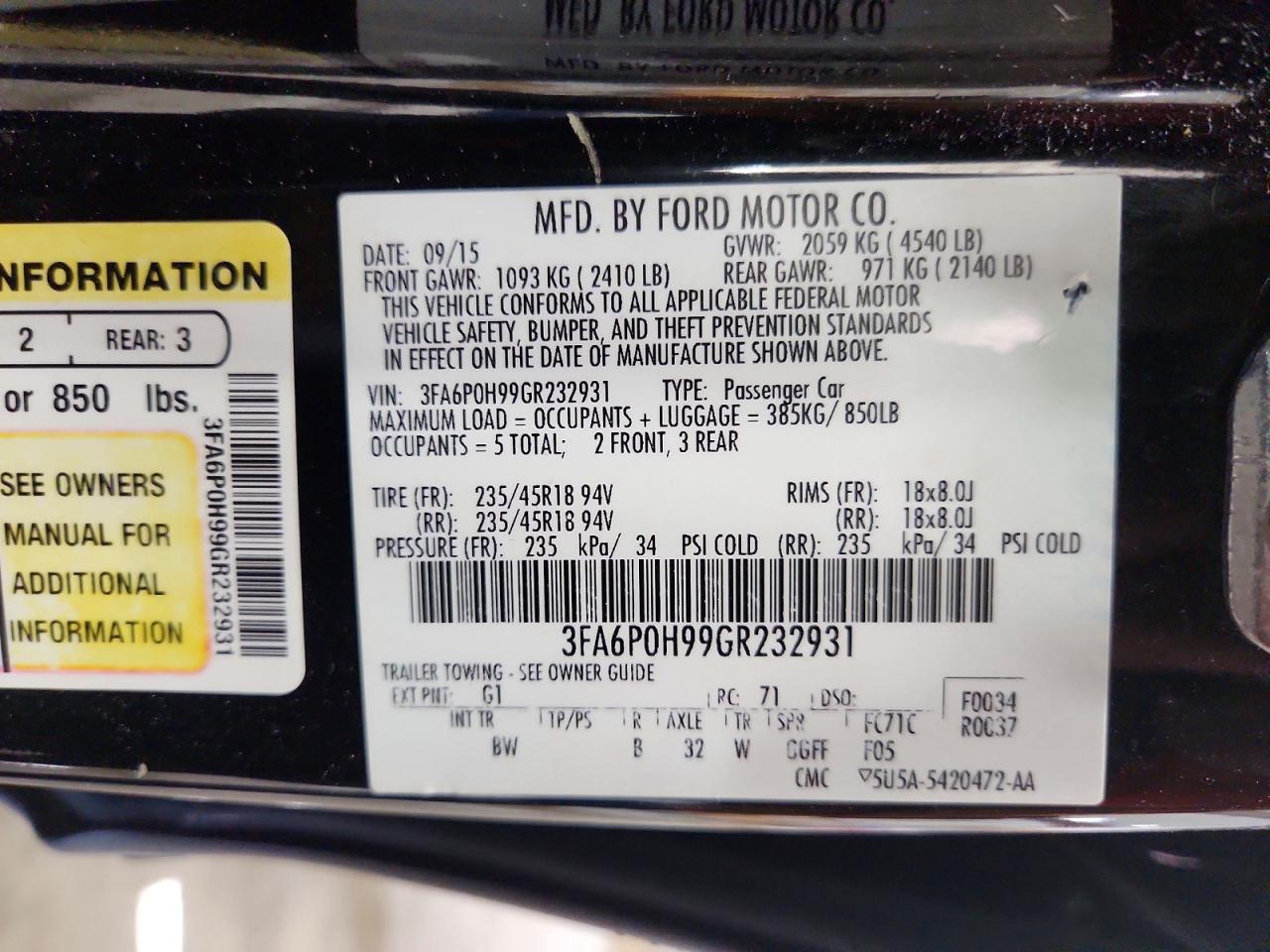 2016 Ford Fusion Se Black vin: 3FA6P0H99GR232931