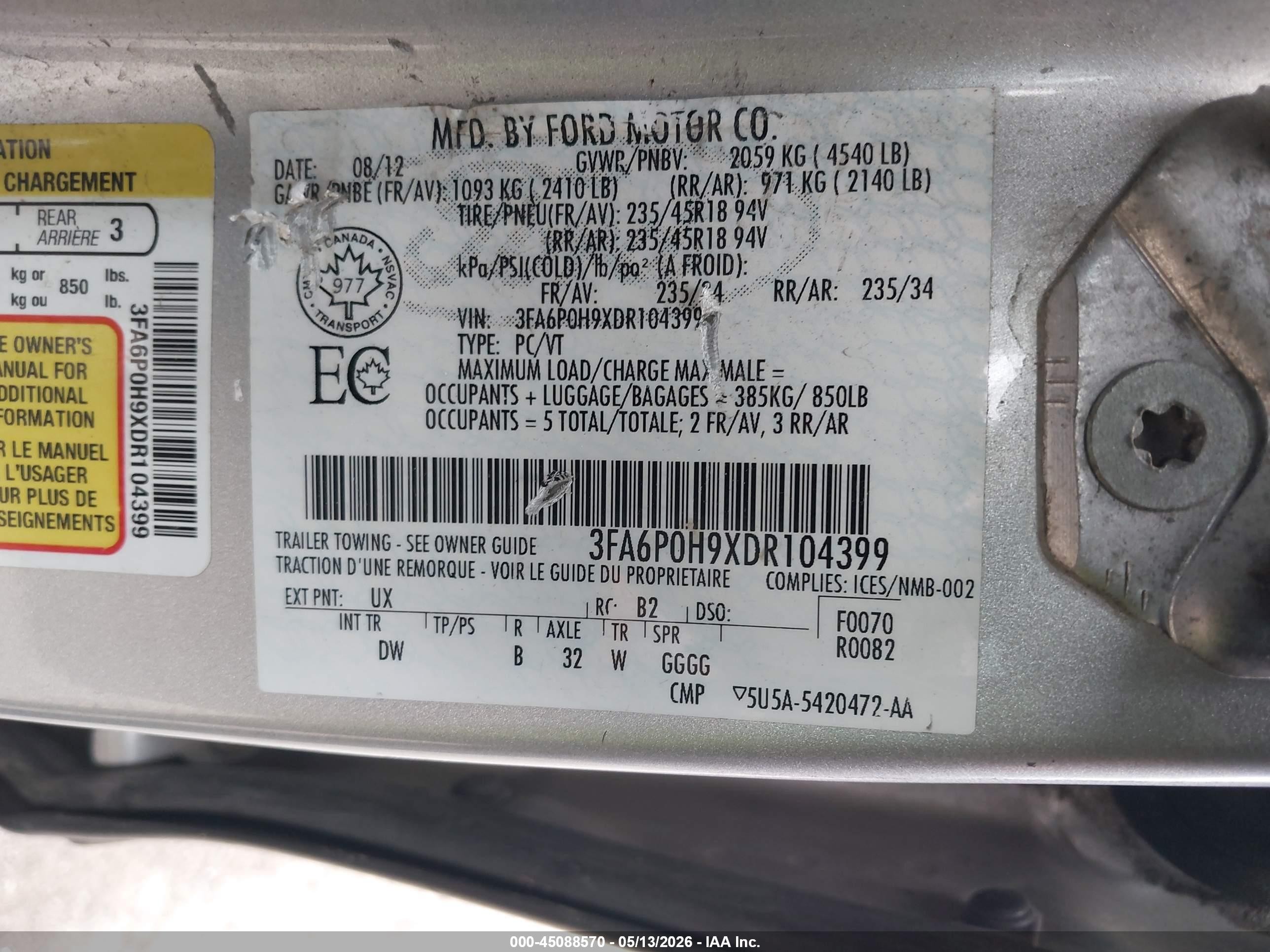 2013 Ford Fusion Se Silver vin: 3FA6P0H9XDR104399