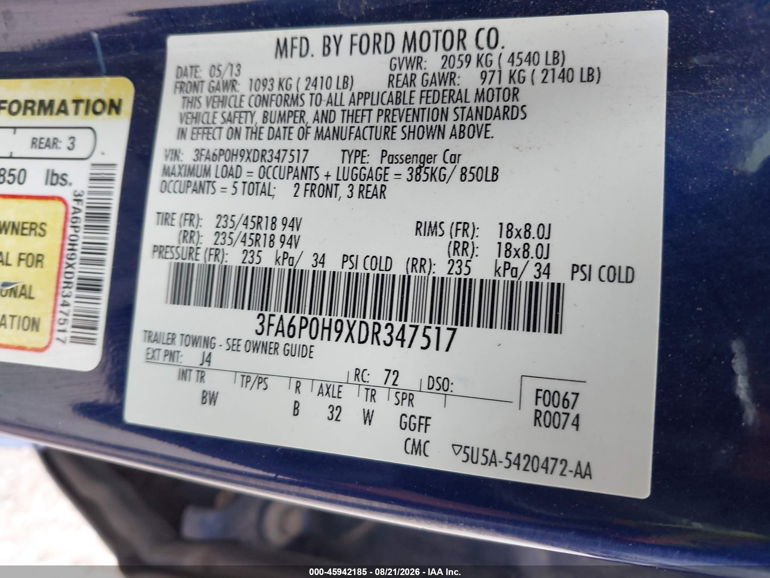 2013 Ford Fusion Se Синий vin: 3FA6P0H9XDR347517
