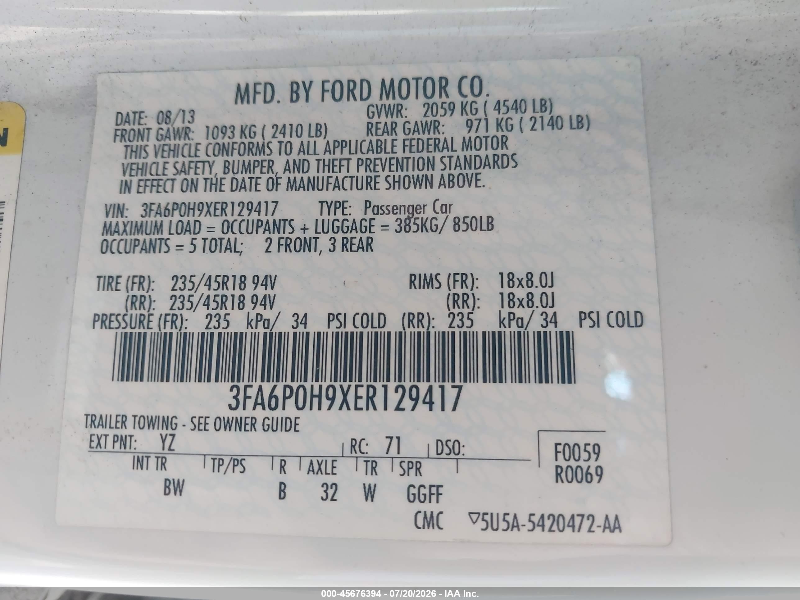 2014 Ford Fusion Se White vin: 3FA6P0H9XER129417