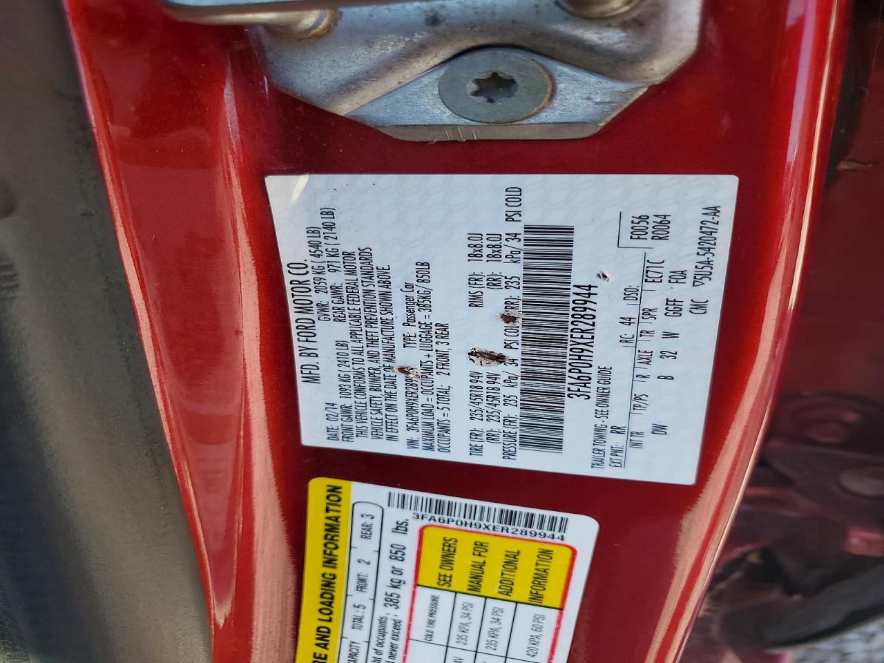 2014 Ford Fusion Se Red vin: 3FA6P0H9XER289944
