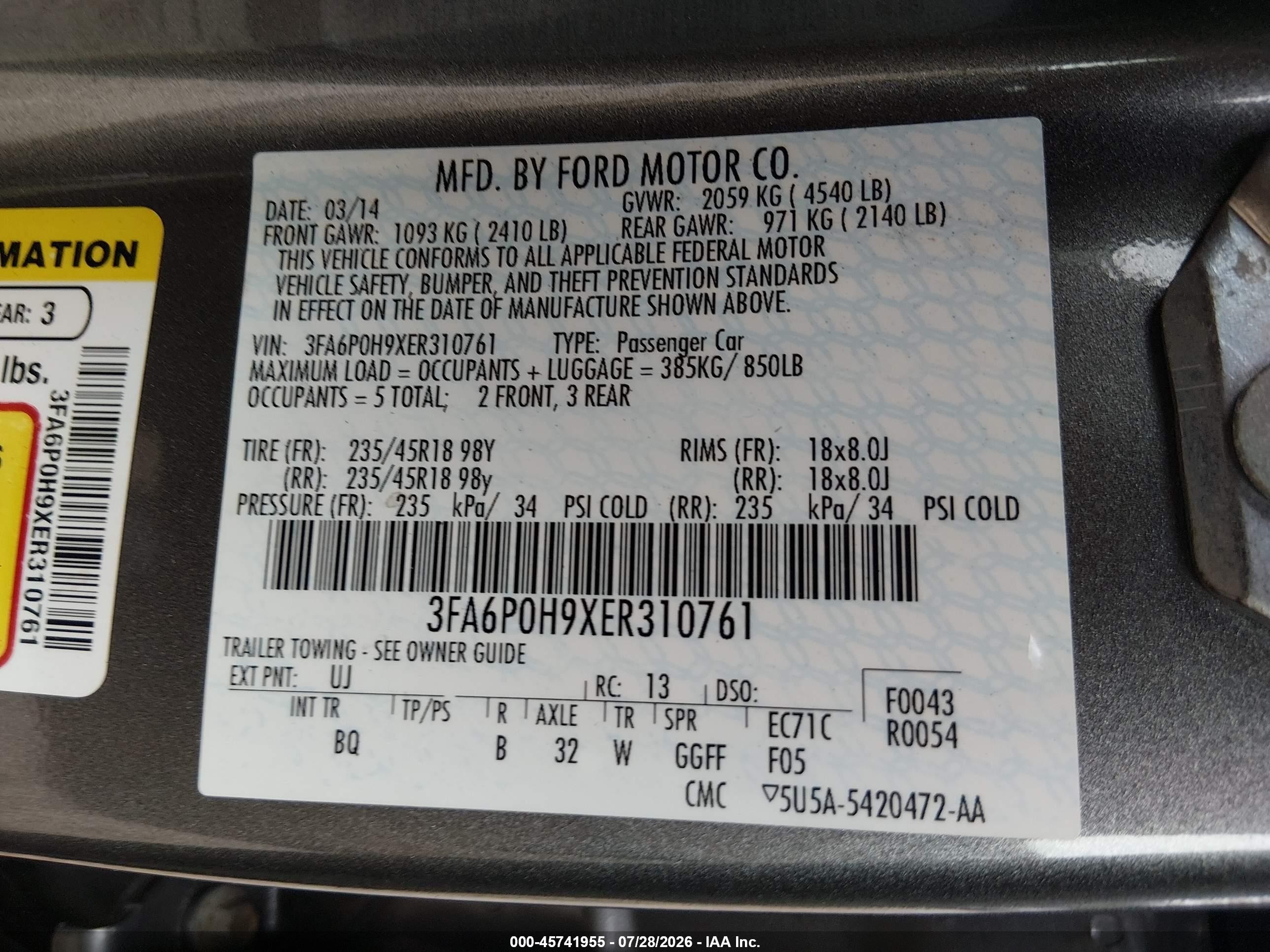 2014 Ford Fusion Se Gray vin: 3FA6P0H9XER310761