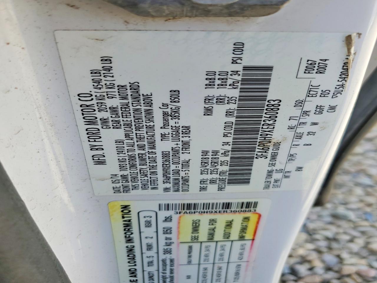2014 Ford Fusion Se Белый vin: 3FA6P0H9XER360883
