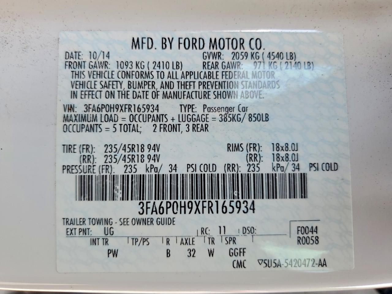 2015 Ford Fusion Se White vin: 3FA6P0H9XFR165934