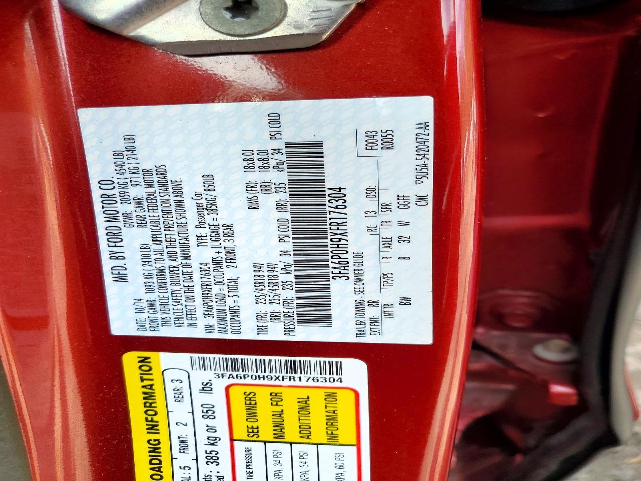 2015 Ford Fusion Se Red vin: 3FA6P0H9XFR176304