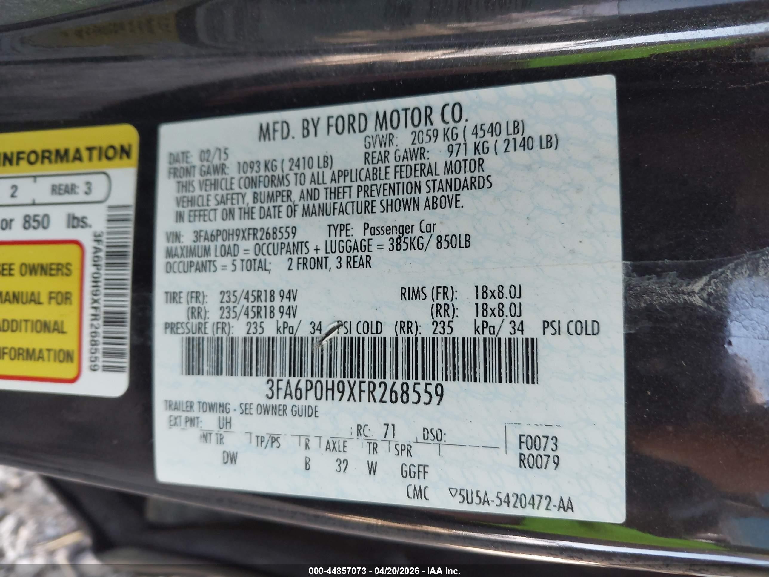 2015 Ford Fusion Se Black vin: 3FA6P0H9XFR268559