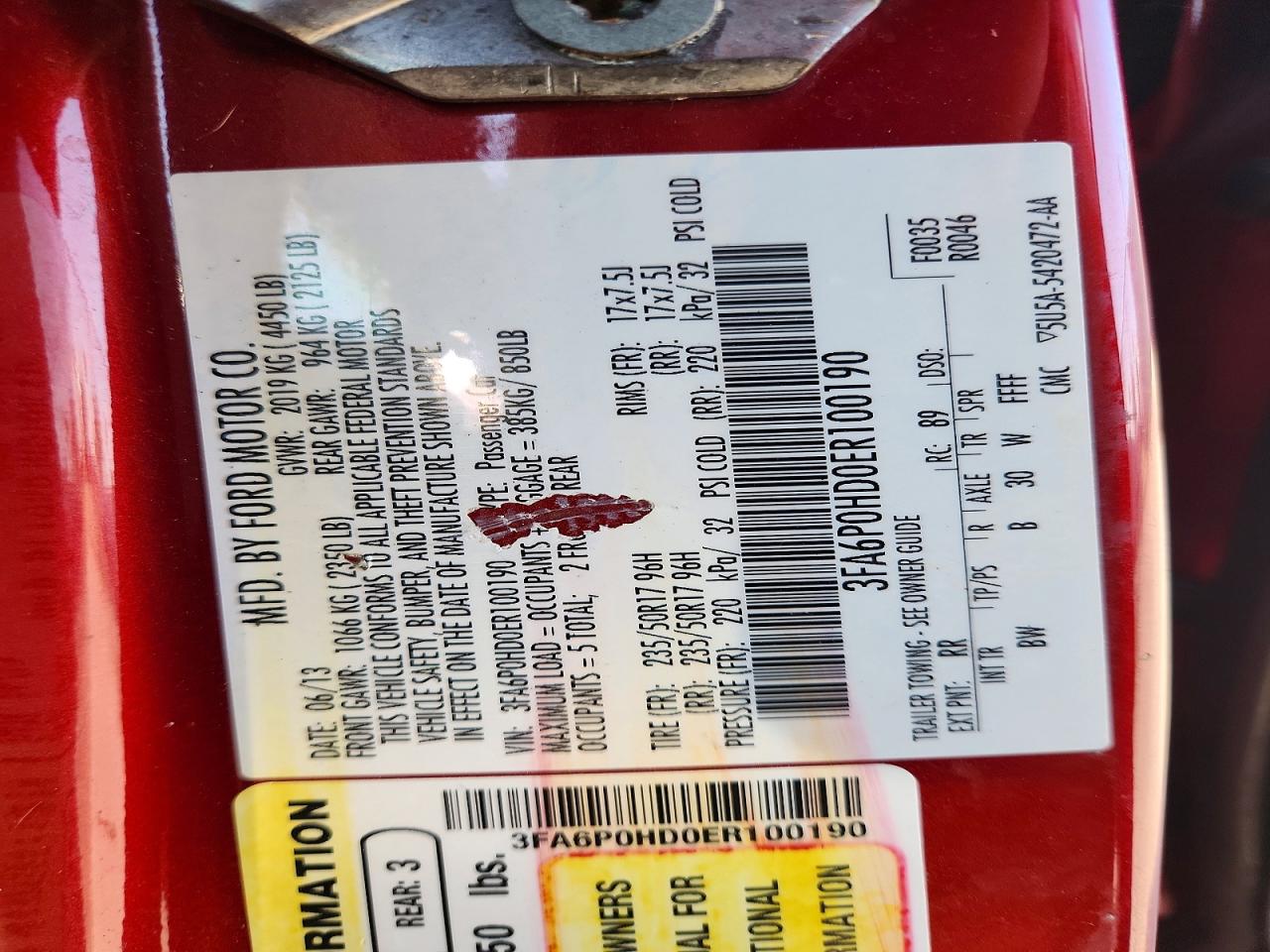 2014 Ford Fusion Se Red vin: 3FA6P0HD0ER100190