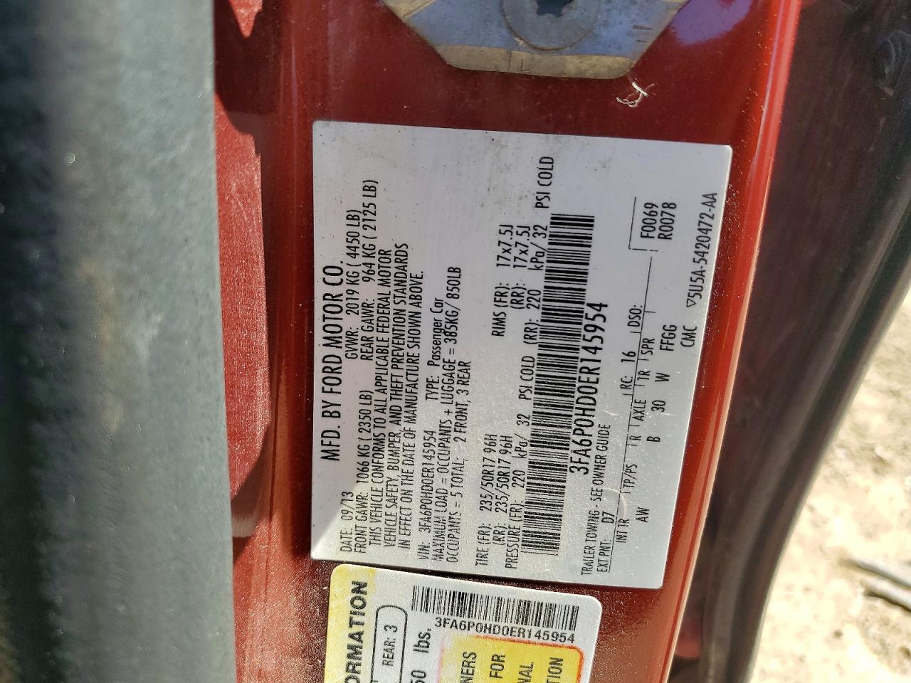 2014 Ford Fusion Se Burgundy vin: 3FA6P0HD0ER145954