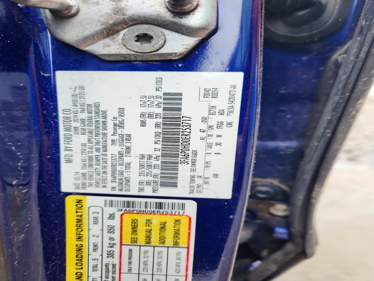 2014 Ford Fusion Se Blue vin: 3FA6P0HD0ER253717