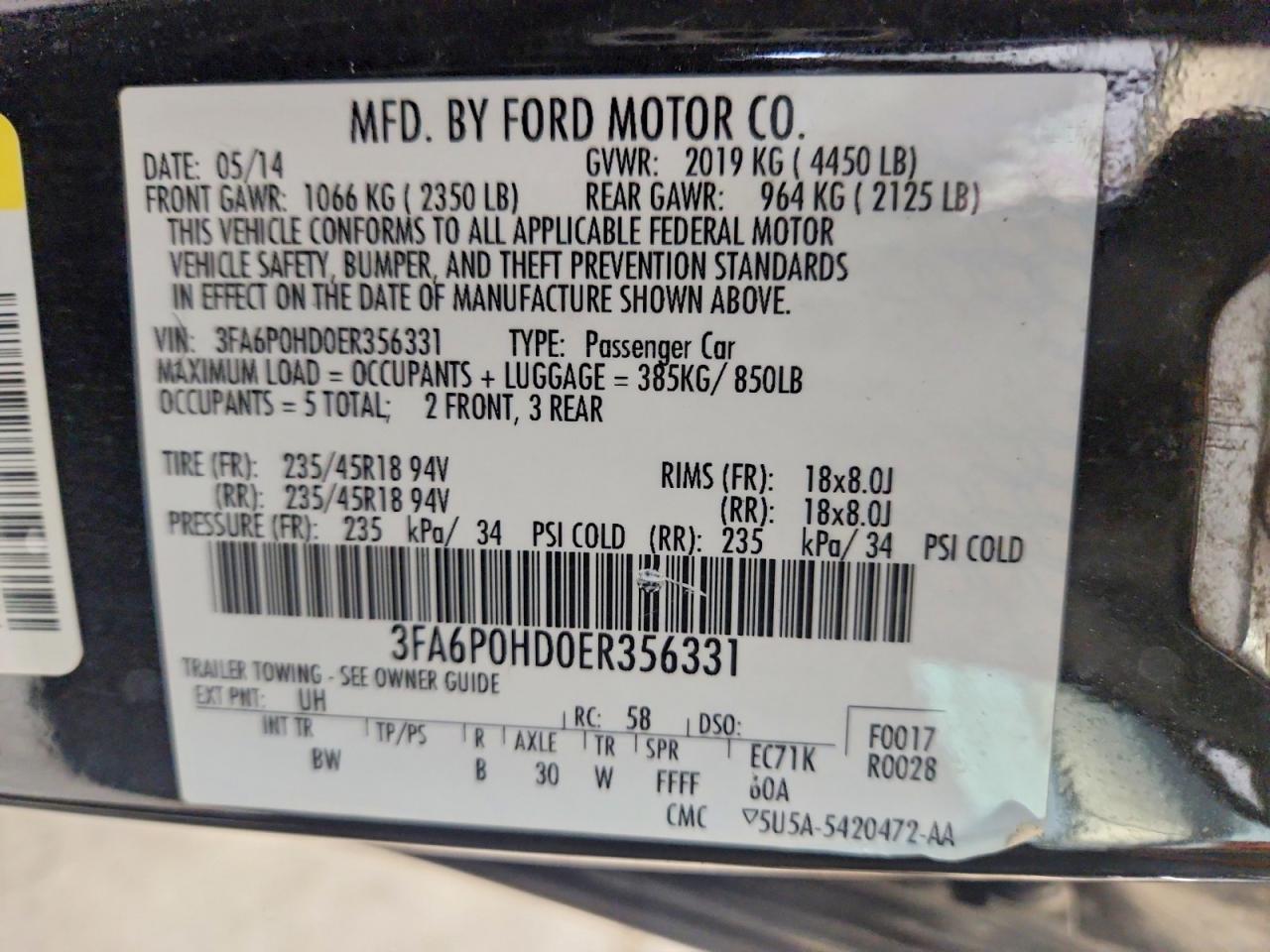 2014 Ford Fusion Se Black vin: 3FA6P0HD0ER356331