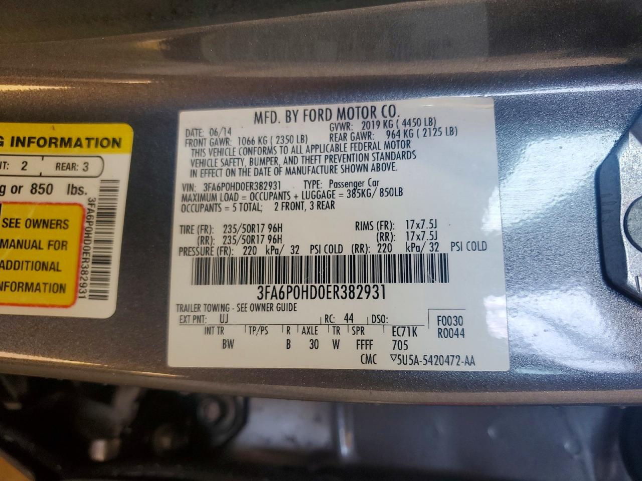 2014 Ford Fusion Se Gray vin: 3FA6P0HD0ER382931
